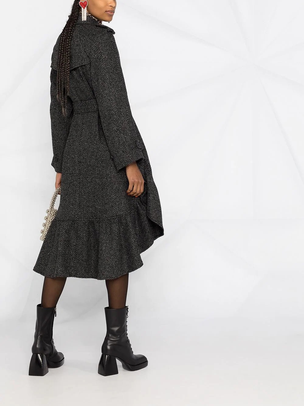 ruffle hem trench coat - 4