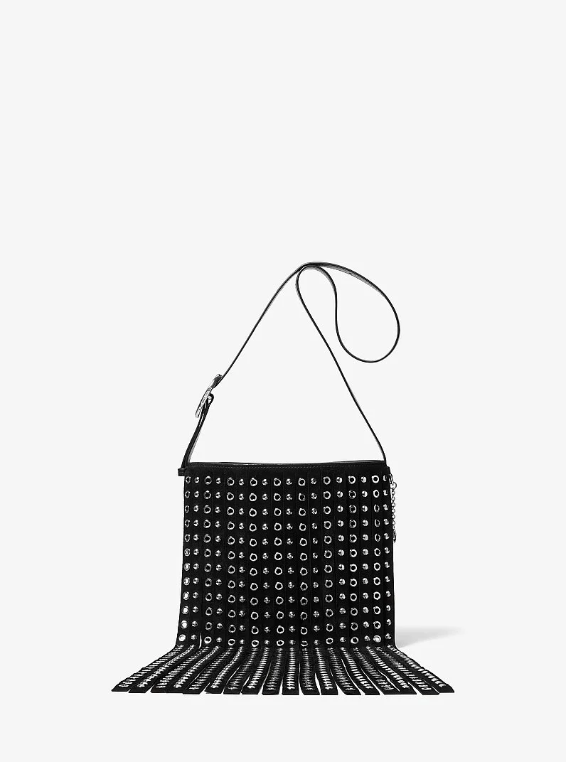 Nolita Small Studded Fringed Suede Messenger Bag - 1