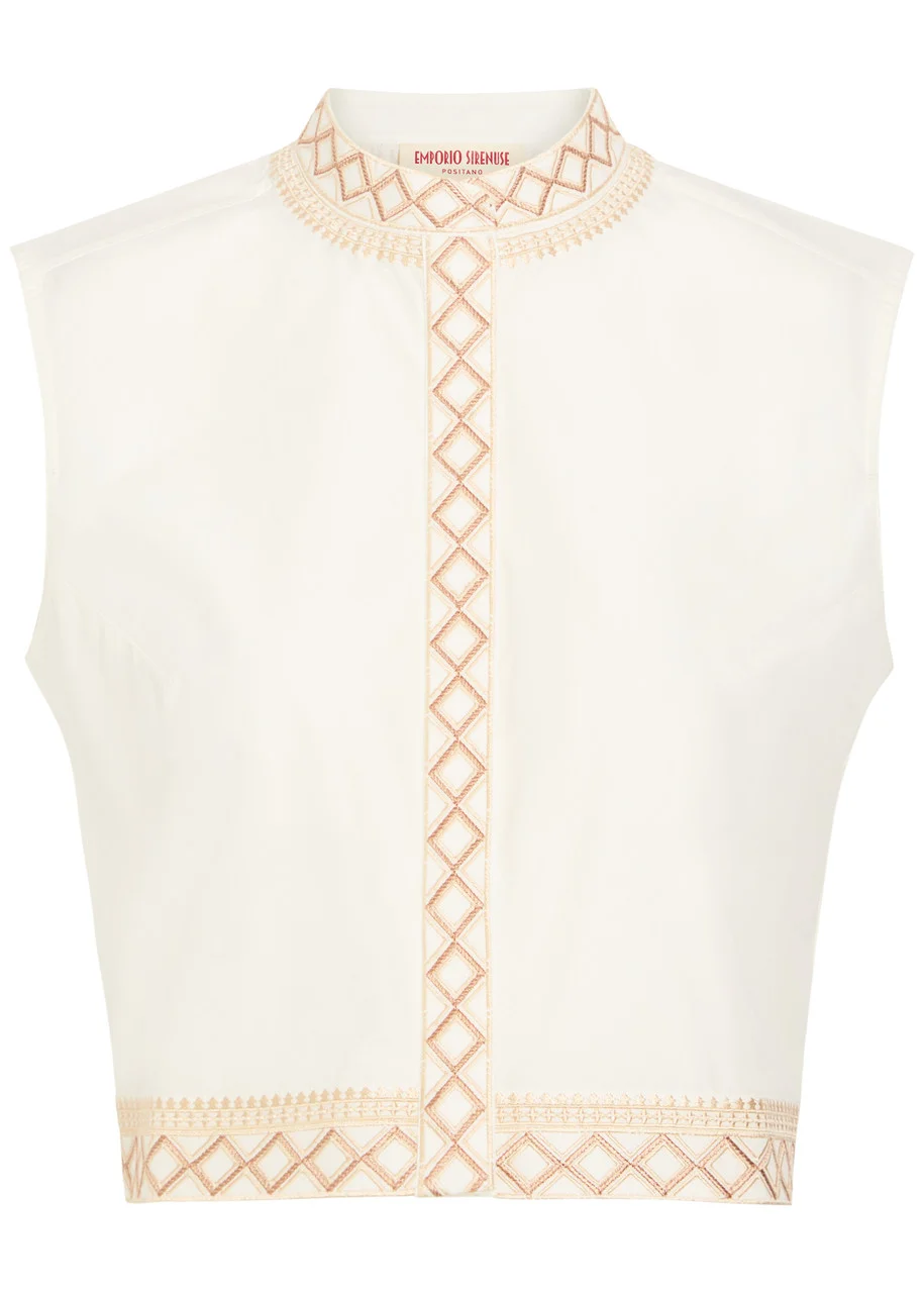 Emporio Sirenuse Andorra Embroidered Cotton-blend top - 1