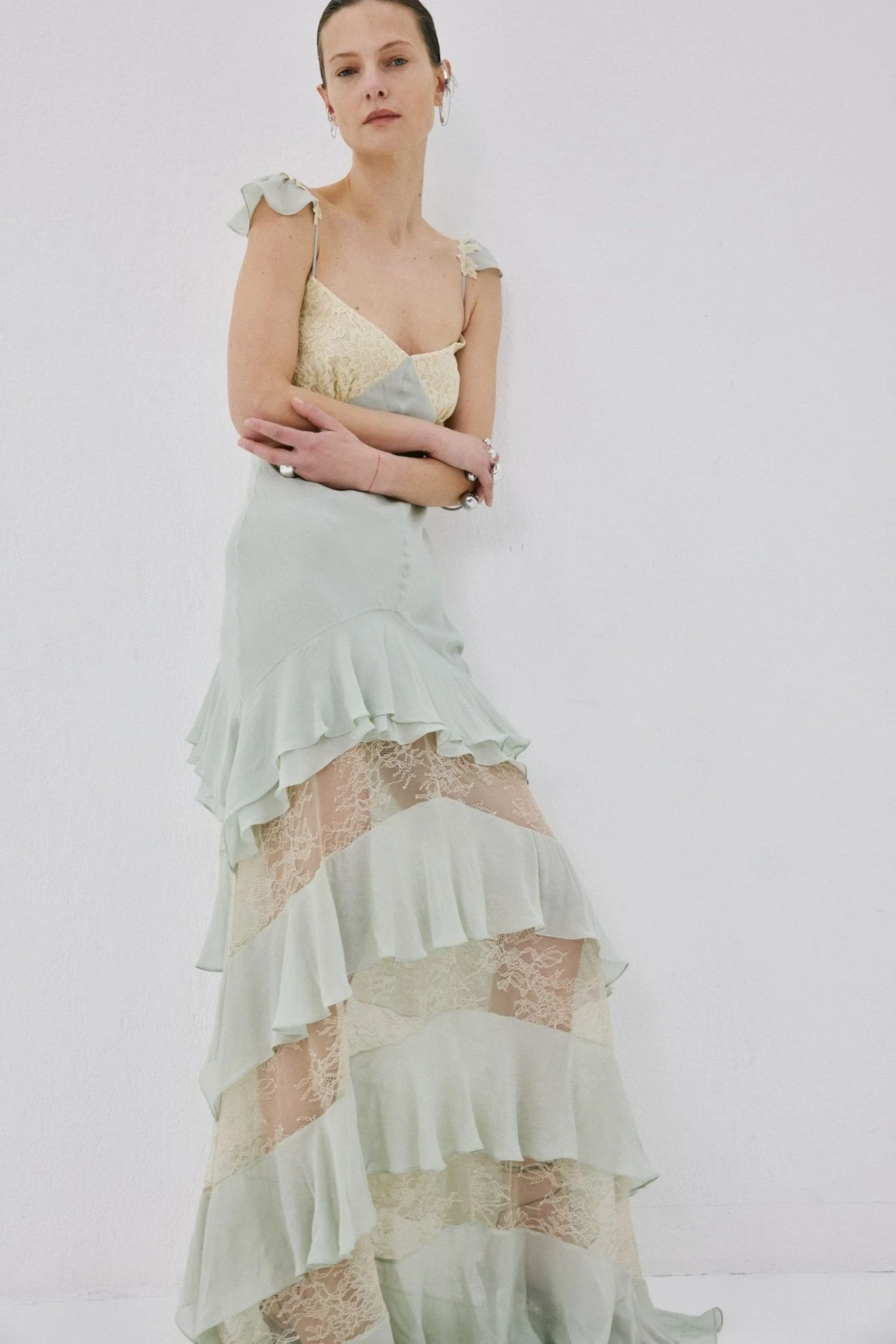 AURALITE MAXI DRESS IN SAGE GREEN AND SOFT YELLOW - 1