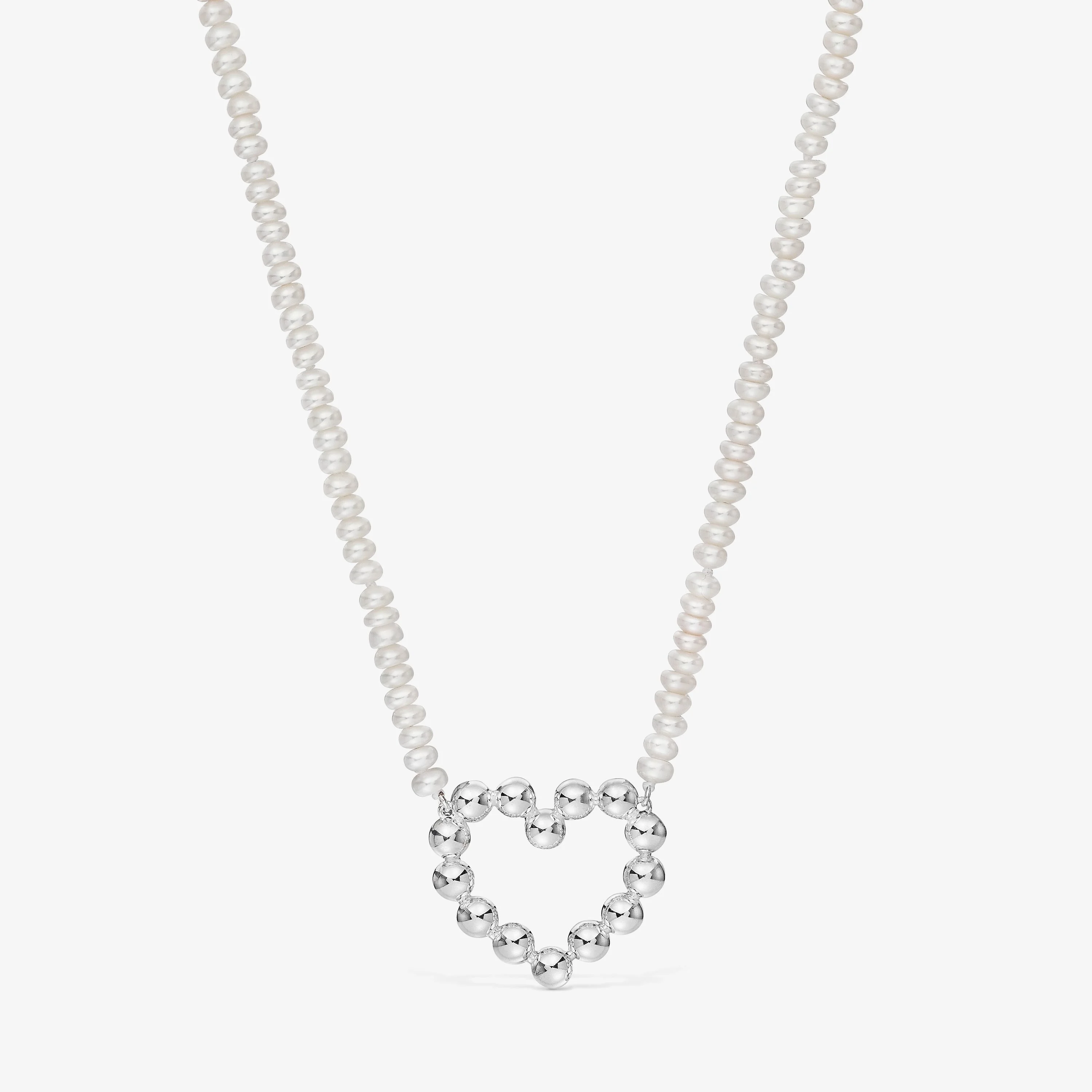 Short silver heart motif and cultured pearls Necklace Sugar Party - 1