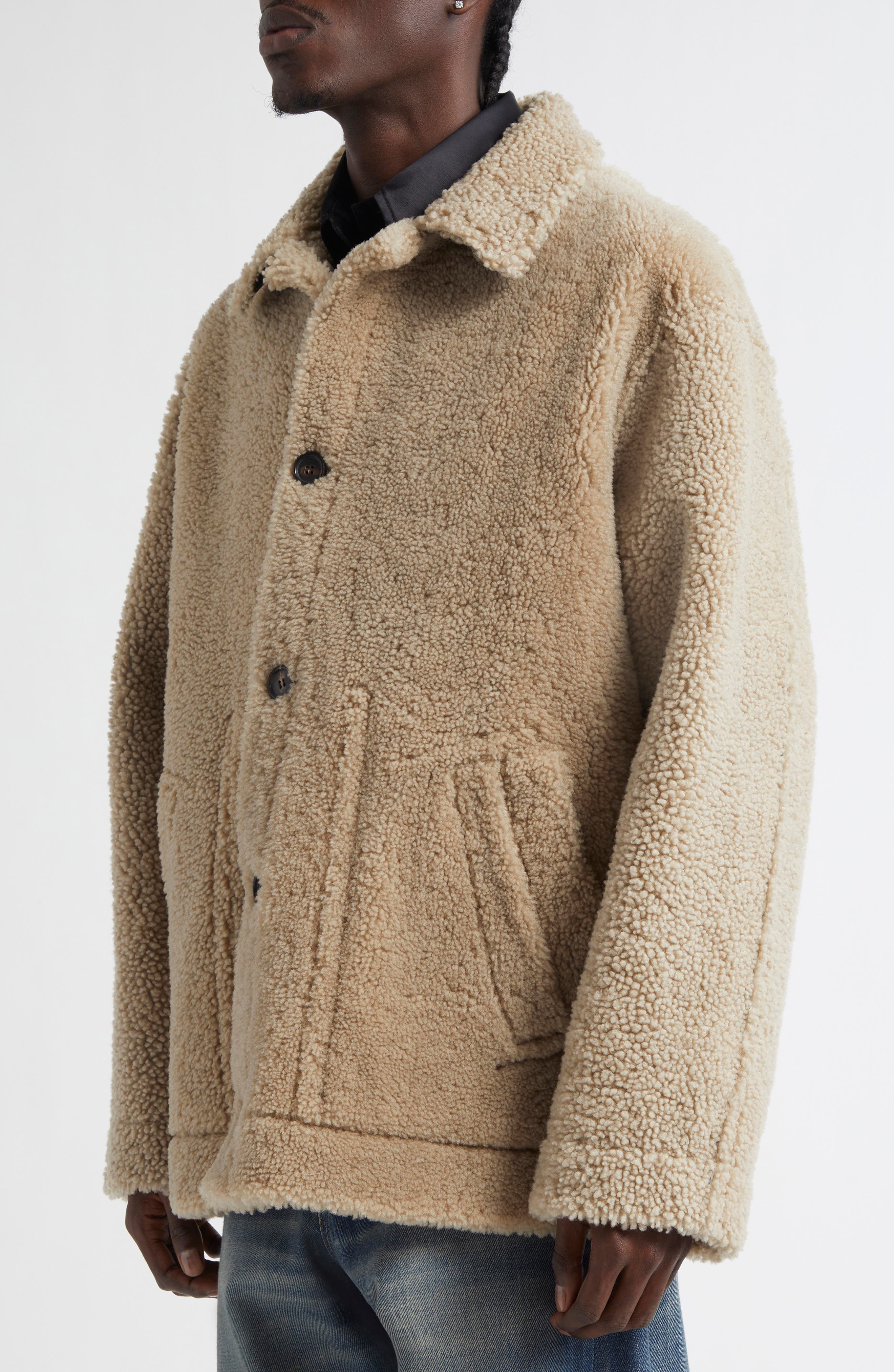 MM6 Maison Margiela Reversible Lambskin Leather & Genuine Shearling Coat in Beige/Black at Nordstrom - 6