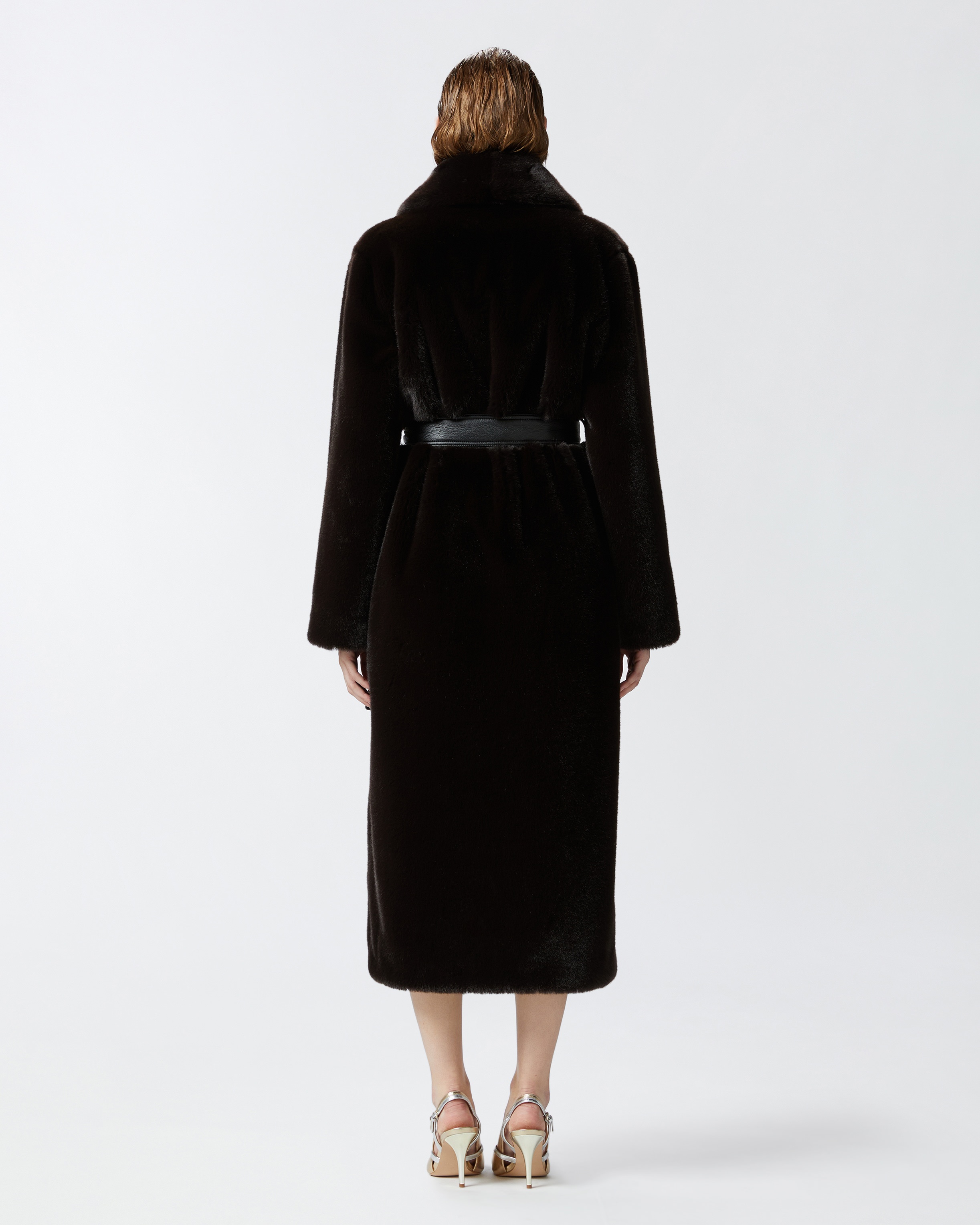 LONG FAUX FUR COAT WITH BELT - 4