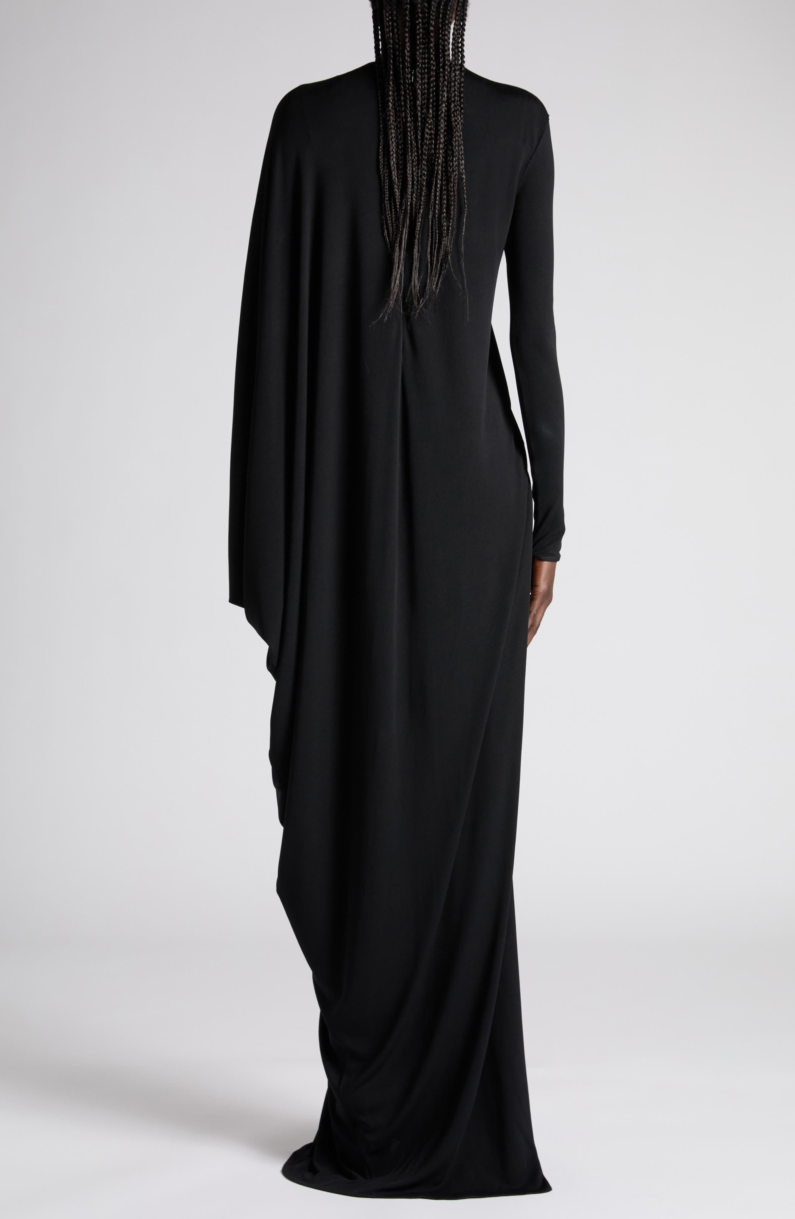 TOM FORD Cutout Draped Long Sleeve Jersey Gown in Lb999 Black at Nordstrom - 2