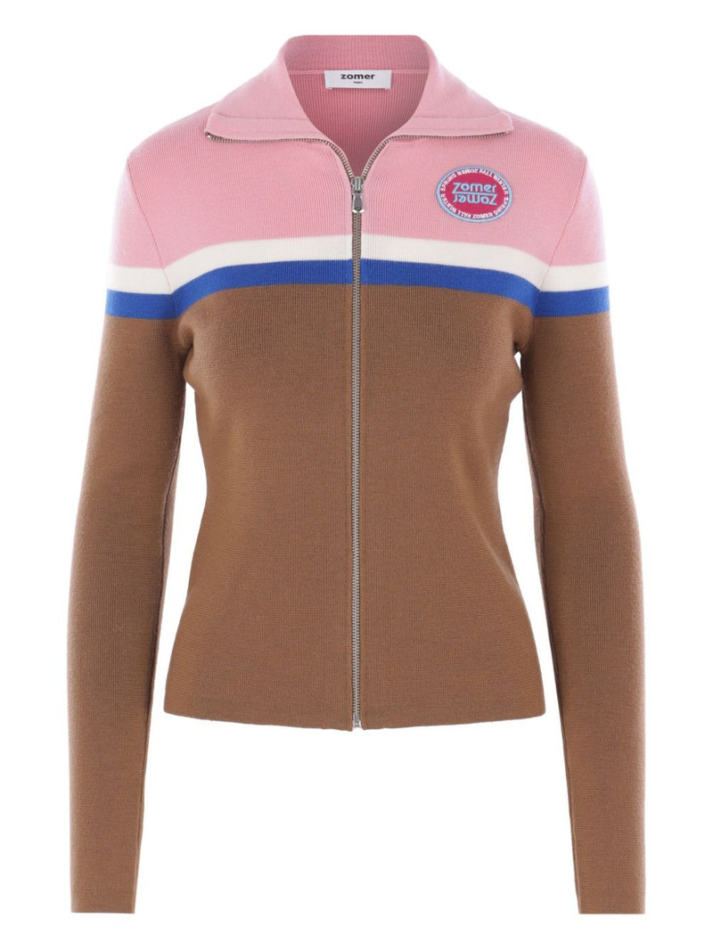 logo-patch zip-fastening cardigan 1