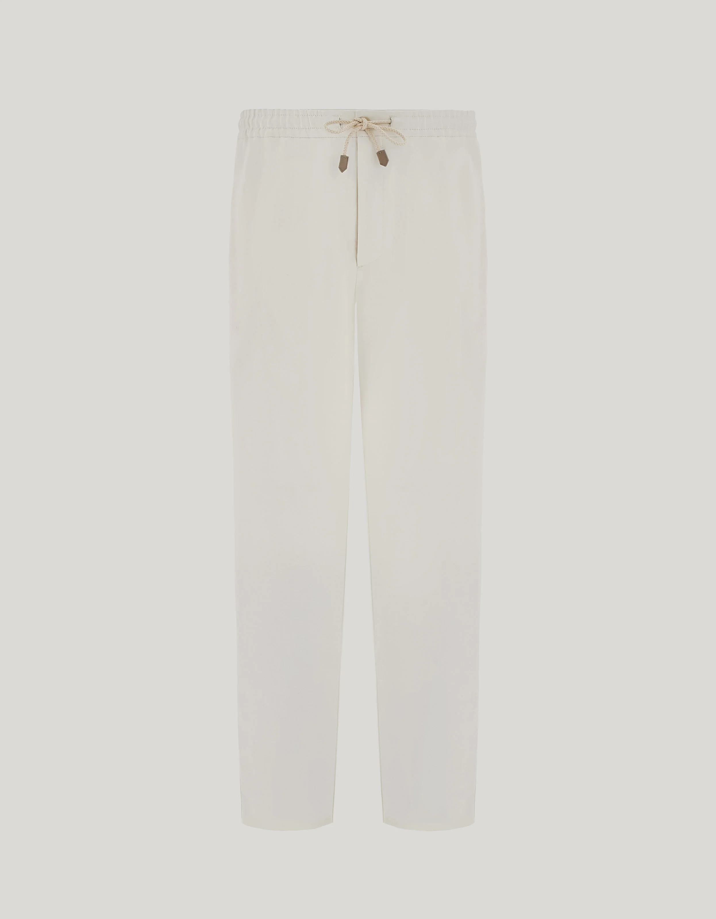 WHITE LINEN AND SILK DRAWSTRING PANTS - 1