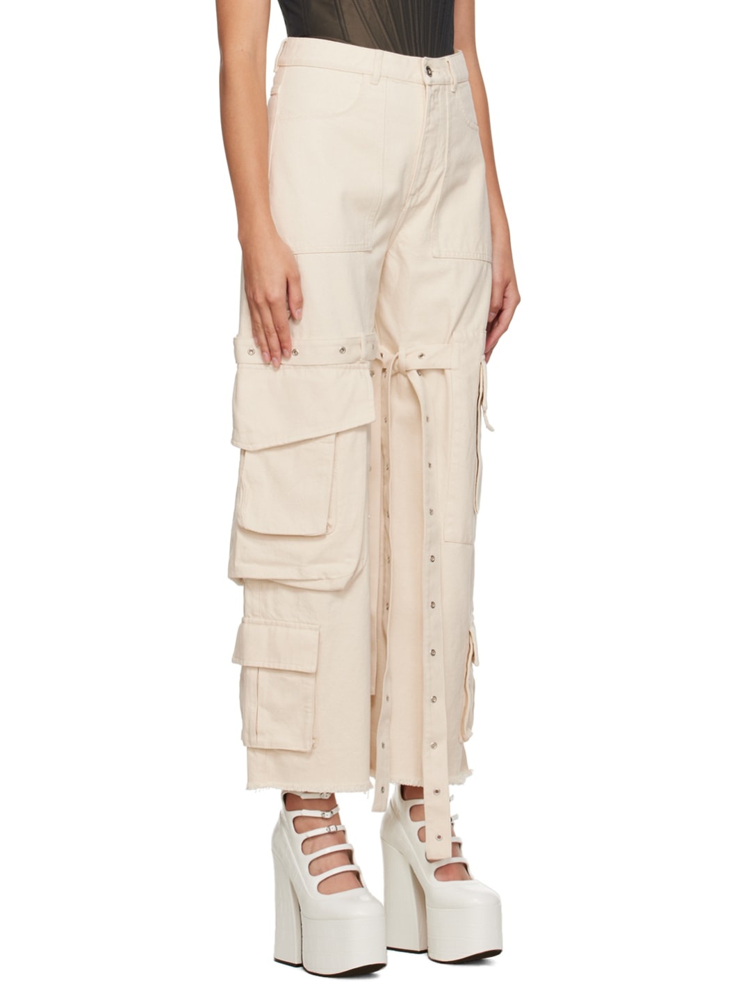 Beige Multipocket Jeans - 2