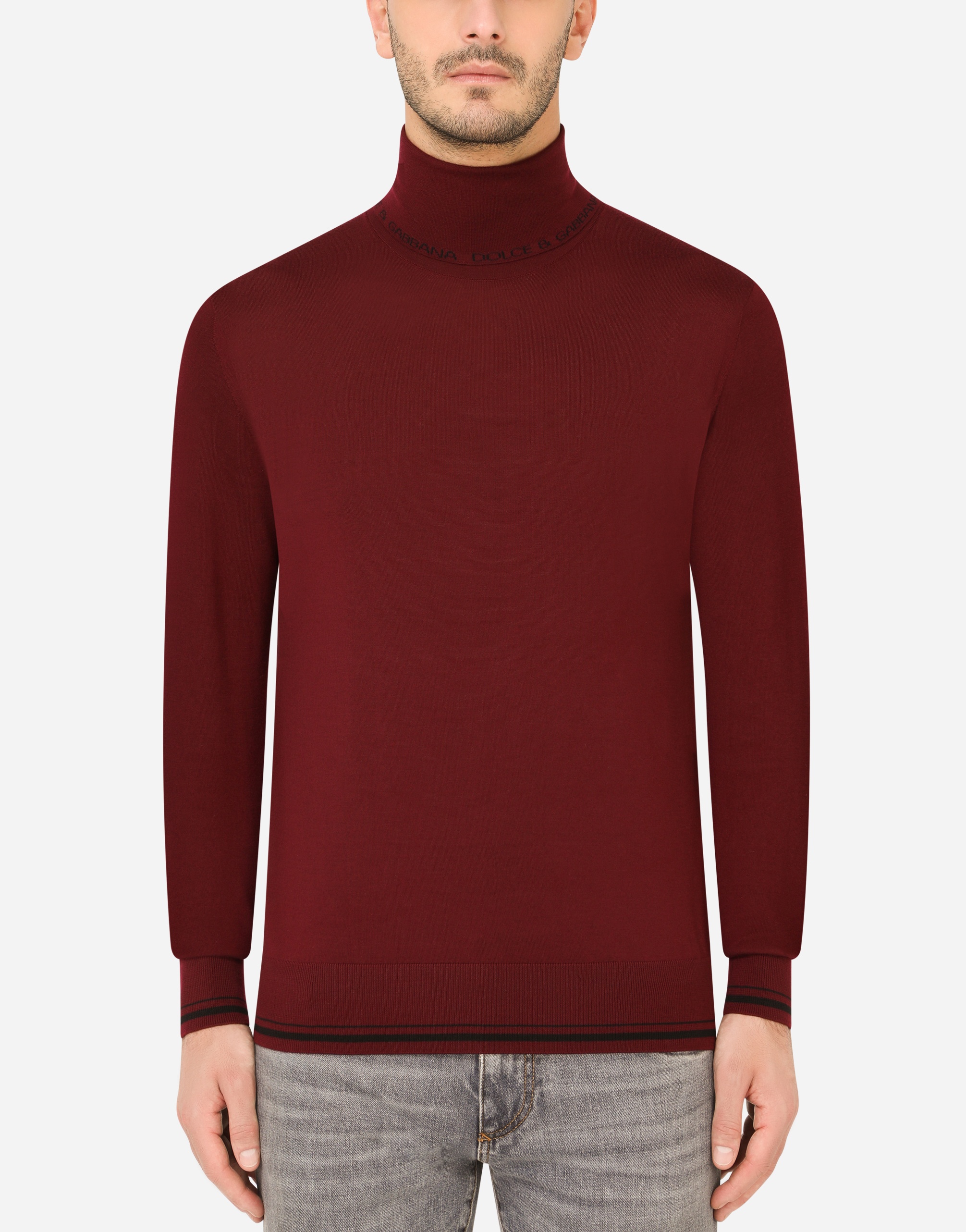 Wool turtle-neck sweater with jacquard logo - 2