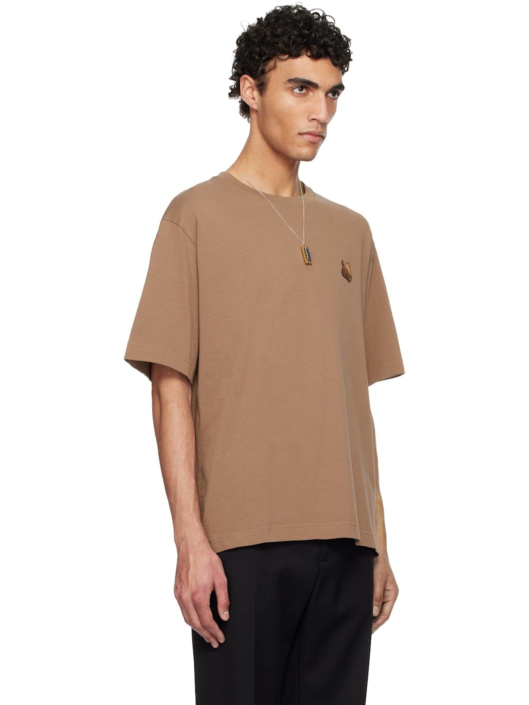 Brown Bold Fox Head Patch Oversize T-shirt - 2