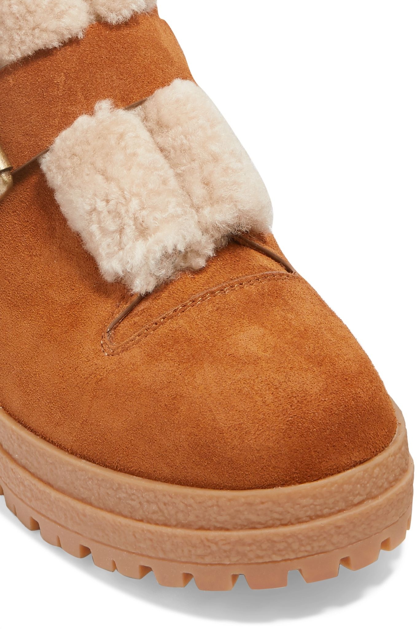 Shearling-trimmed suede and leather ankle boots - 5