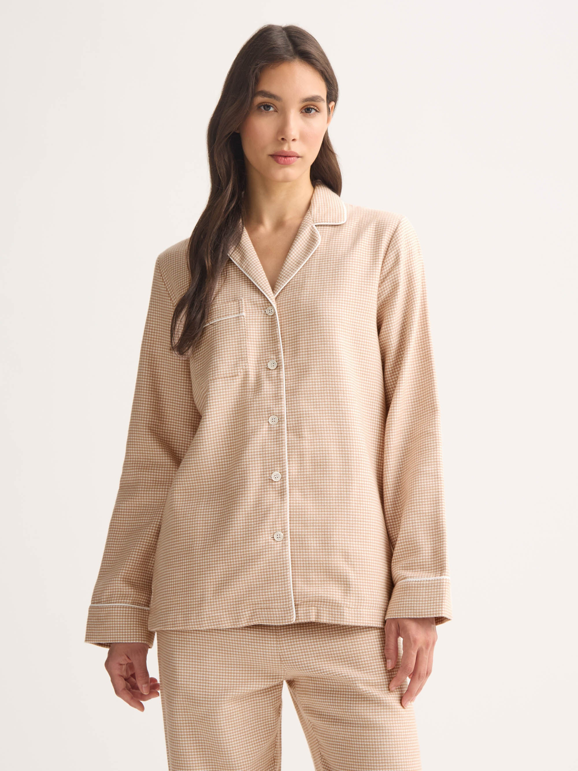 Women's Pajamas Kelburn Brushed Cotton Blush Houndstooth - 5
