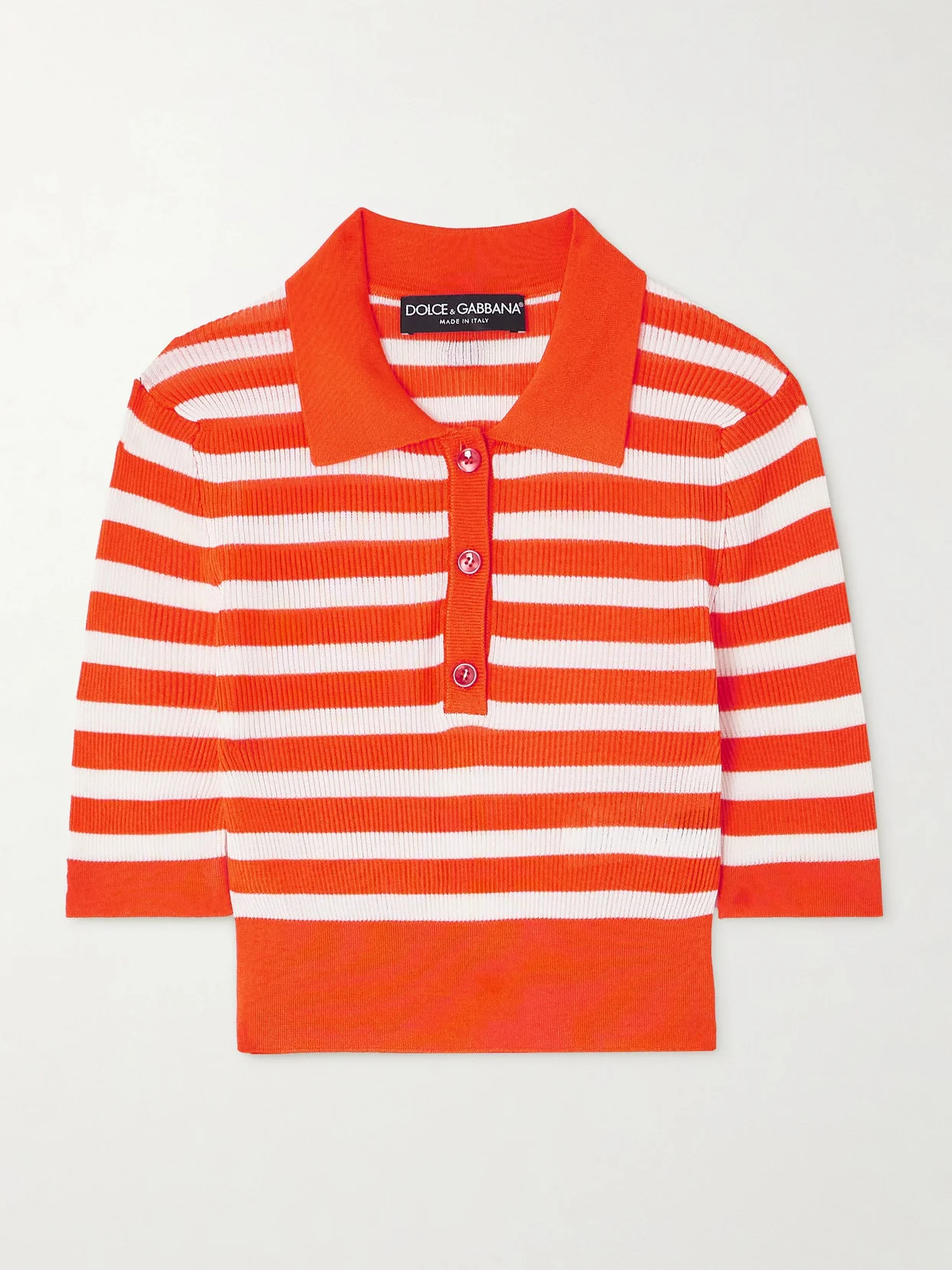 Cropped Striped Ribbed-knit Polo Shirt - 1