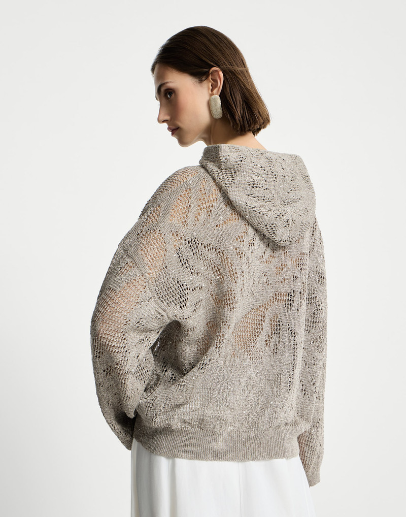 Dazzling water lillies hooded sweater in linen and cotton 3