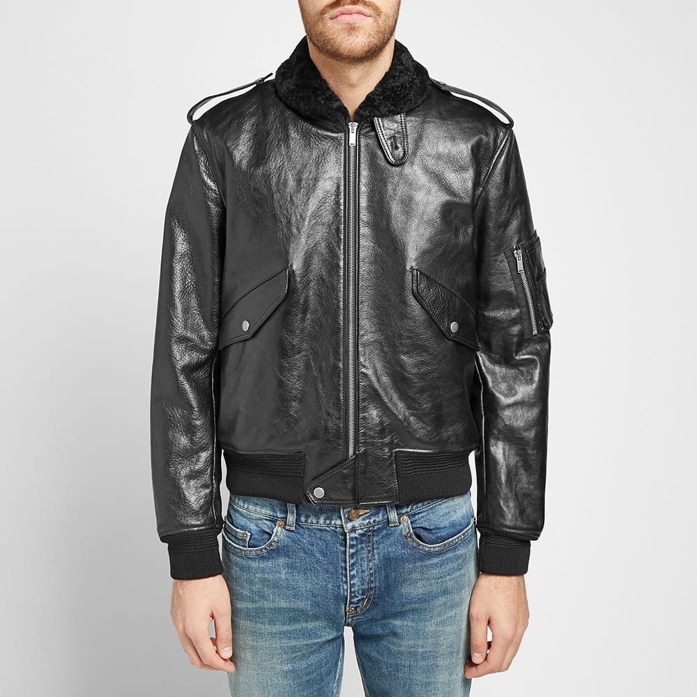 Saint Laurent Leather Shearling Bomber Jacket - 6