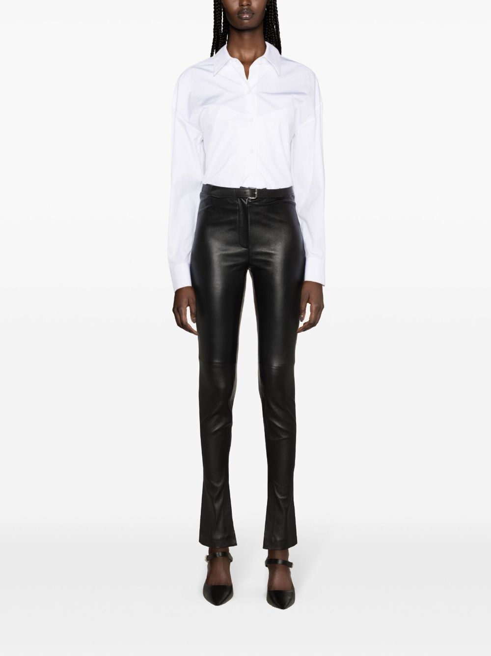 belted leather leggings - 2