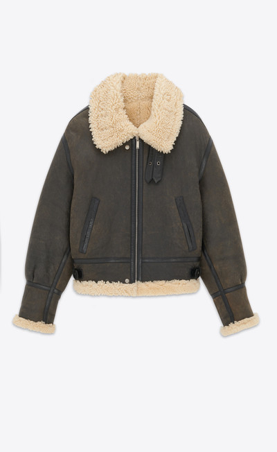 SAINT LAURENT reversible aviator jacket in aged leather and shearling outlook