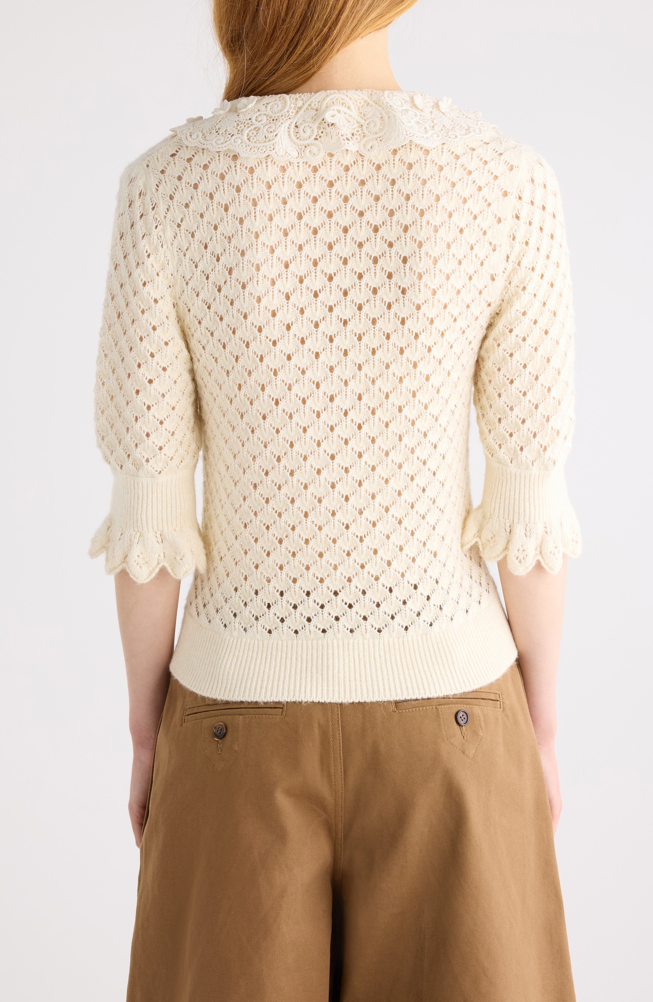 Chloé Pointelle Cotton, Alpaca & Silk Blend Sweater in Iconic Milk at Nordstrom - 3