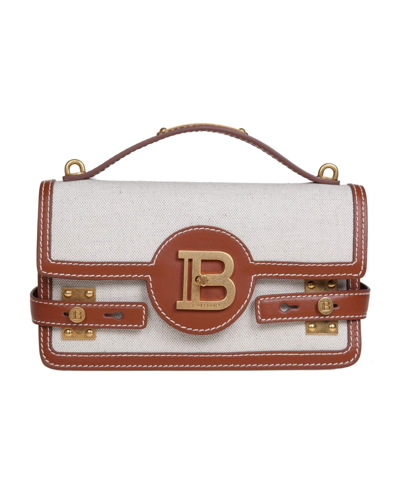 Balmain B-buzz 24 Handbag In Leather And Canvas - 1