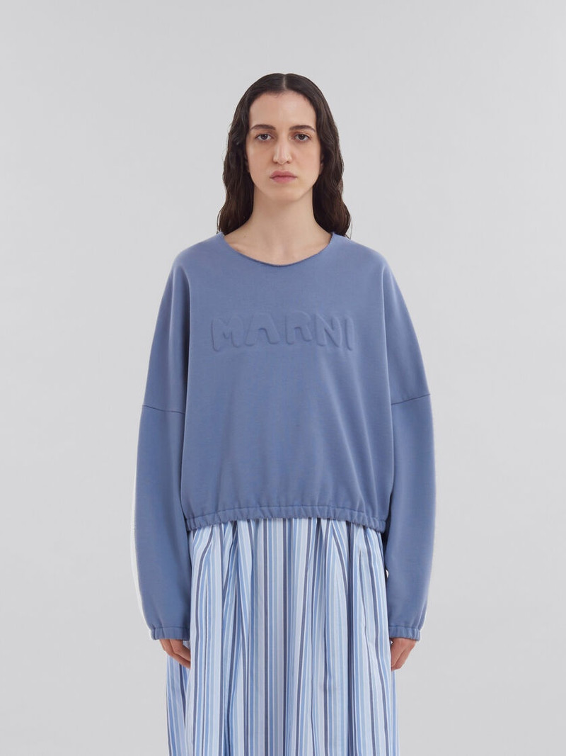 Marni BLUE ORGANIC COTTON SWEATSHIRT WITH PADDED LOGO outlook