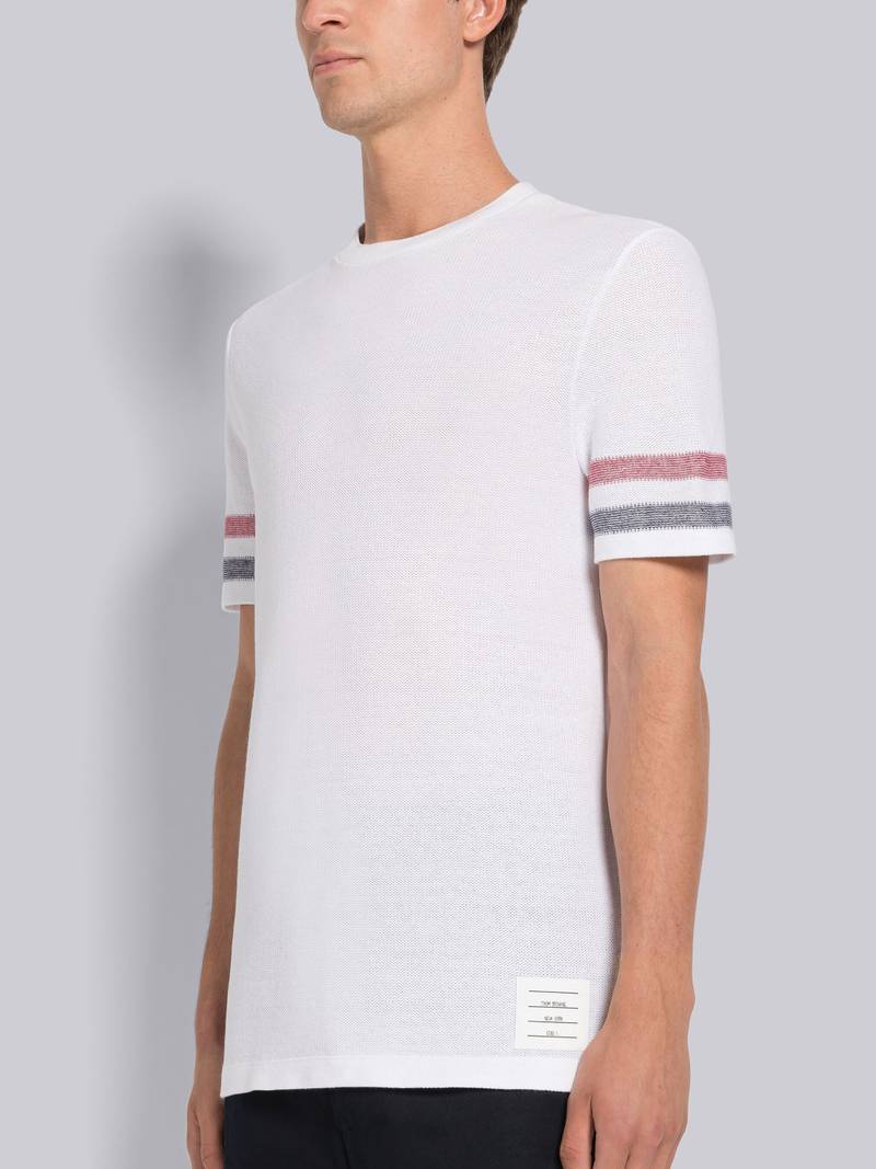 Thom Browne TEXTURED COTTON STRIPE SHORT SLEEVE TEE outlook