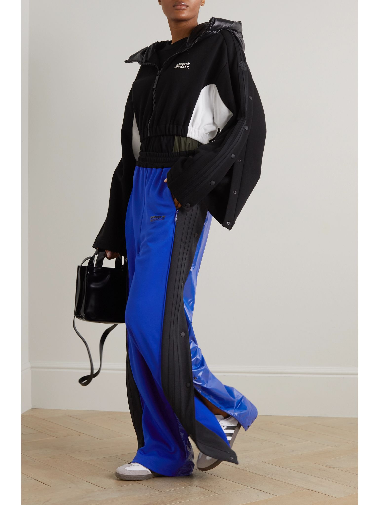 + adidas Originals shell-trimmed two-tone jersey wide-leg track pants Blue - 2