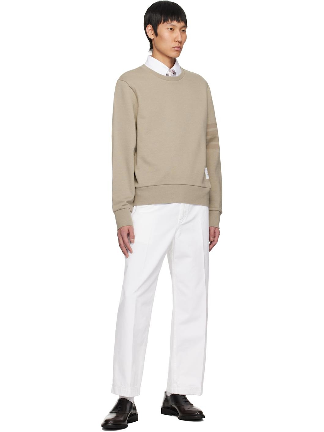 Beige Tonal 4-Bar Loopback Sweatshirt - 4