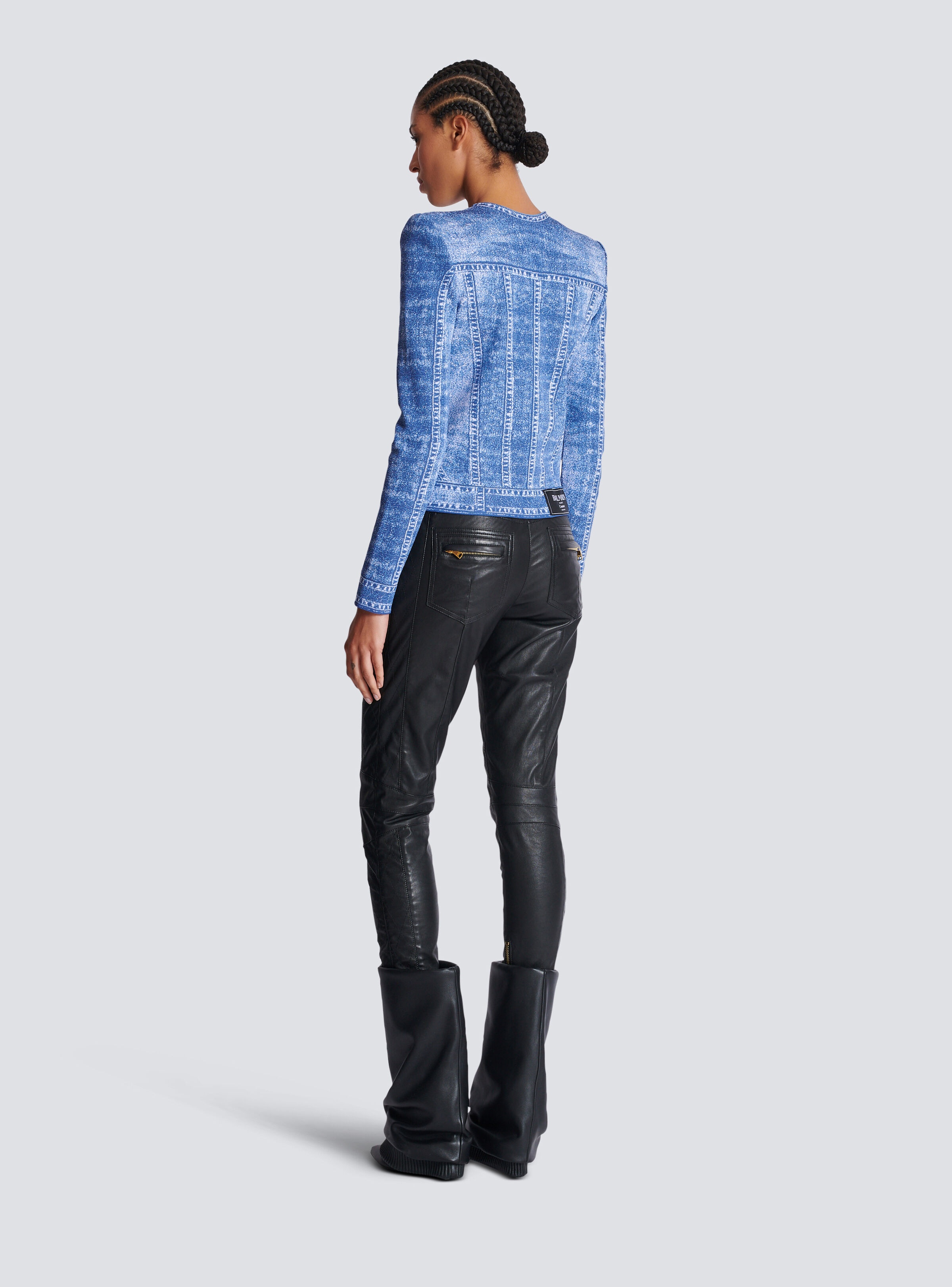 Jacquard knit cardigan with denim effect - 4