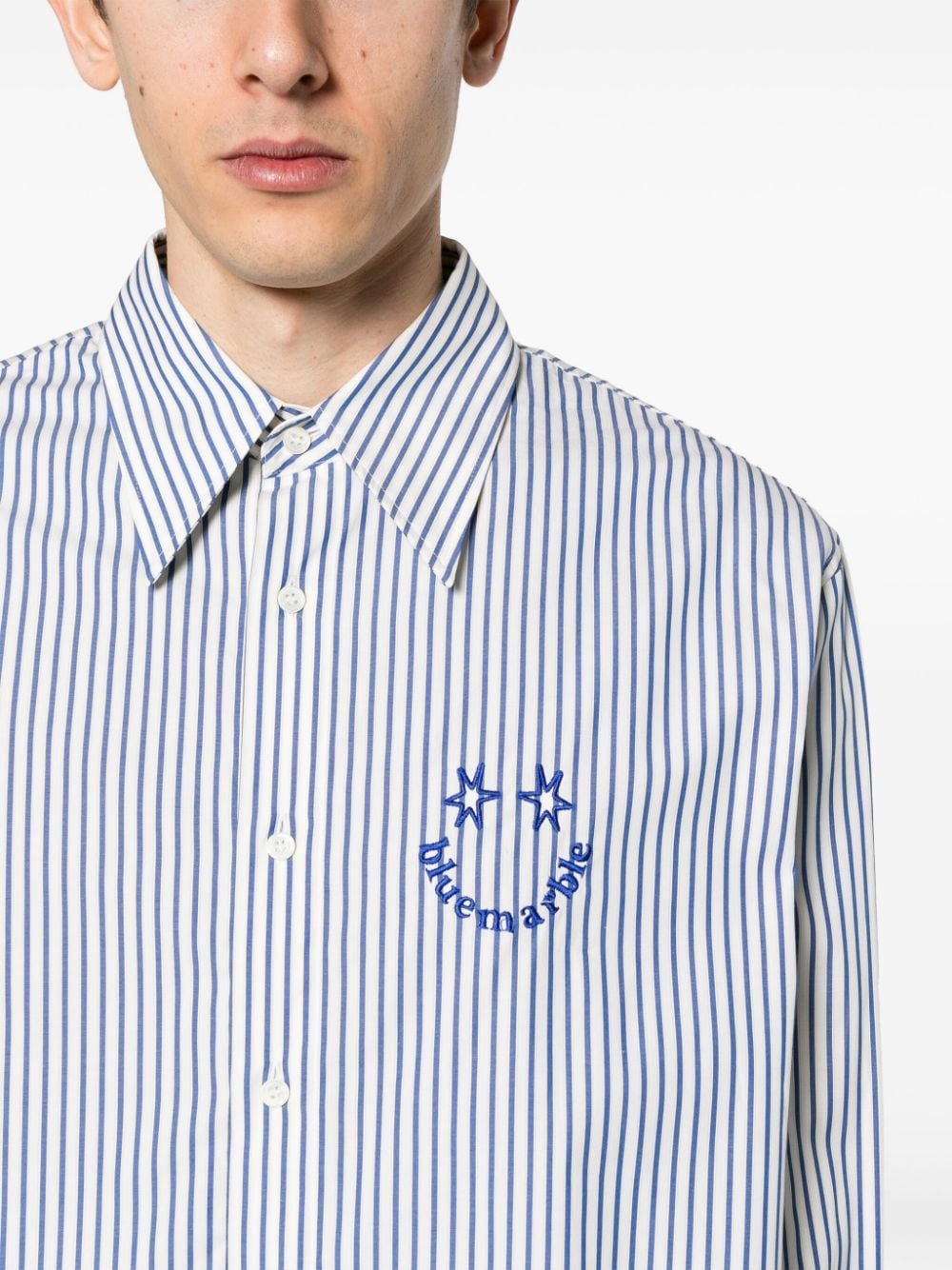 embroidered-logo striped shirt - 5