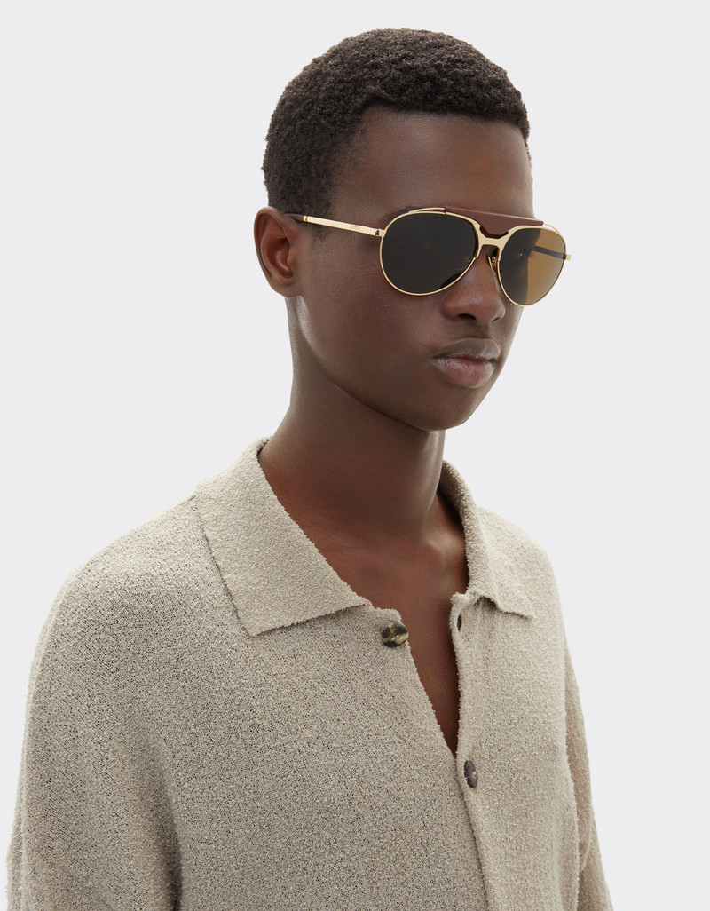Ferrari Ferrari sunglasses in gold-tone metal and leather with polarised brown lenses outlook