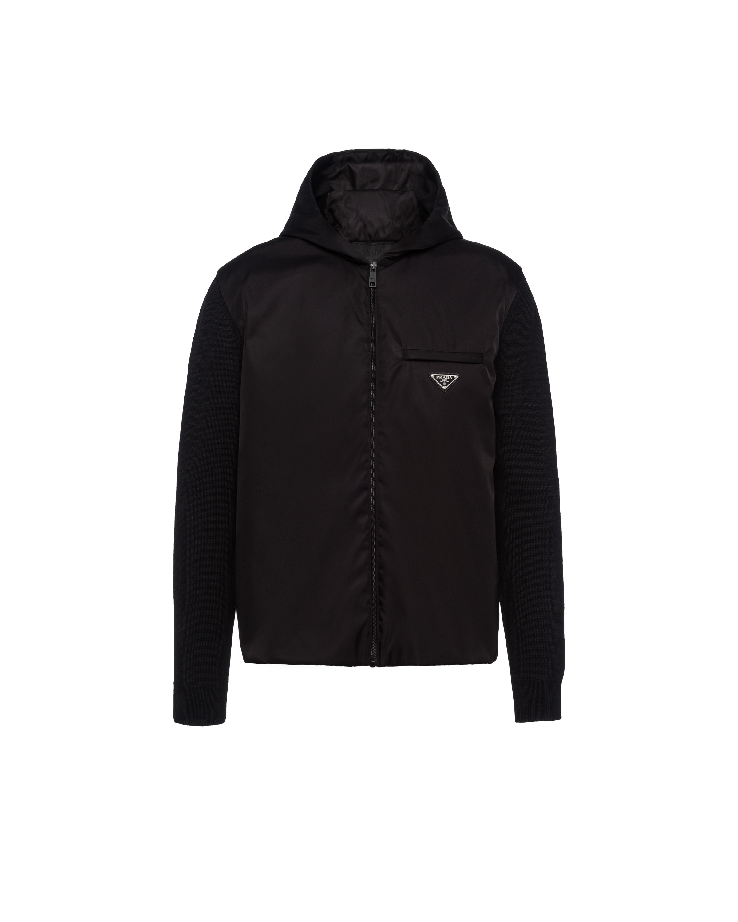 Wool and Re-Nylon gabardine hoodie - 1