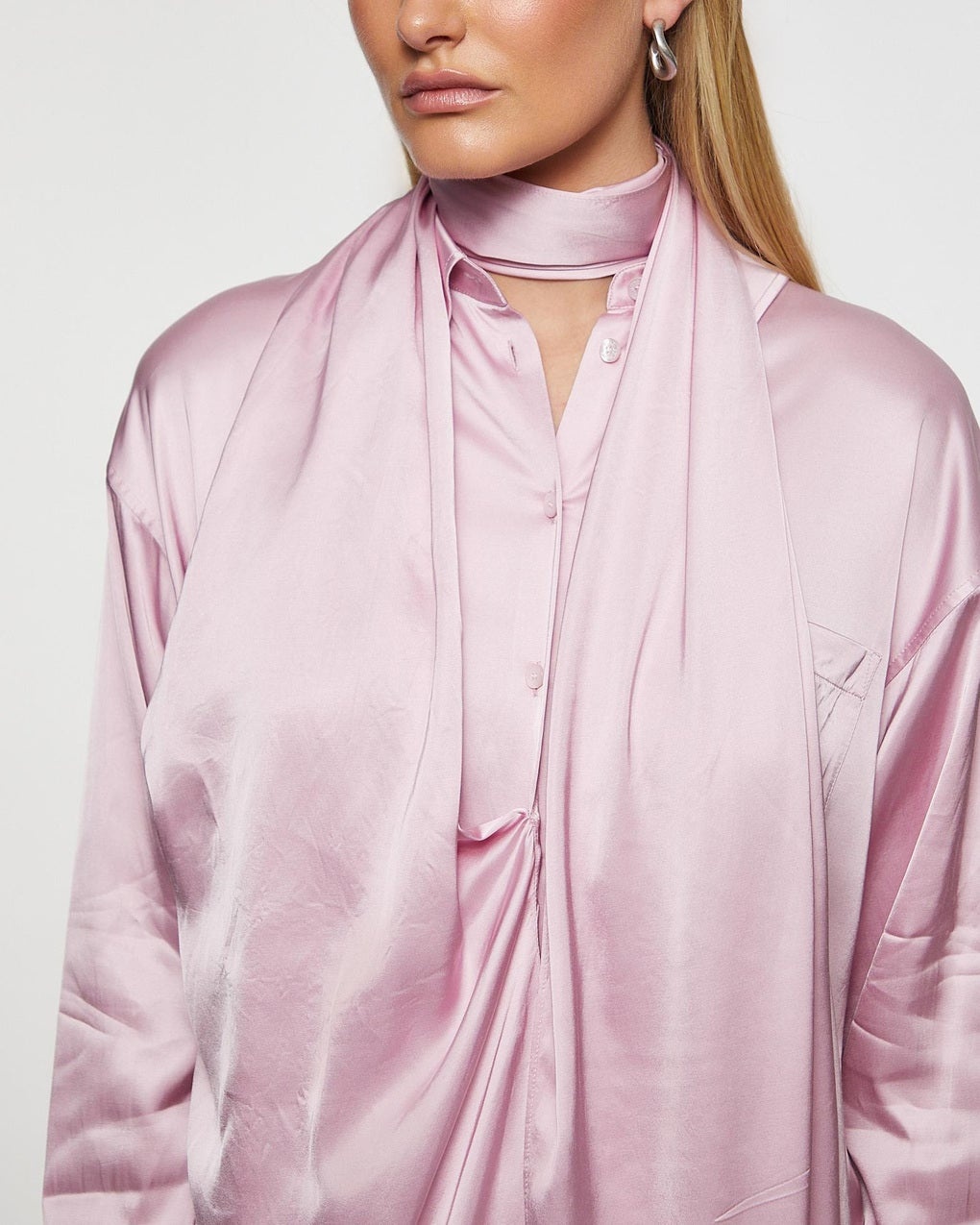 Shirt Layered Satin Scarf Pink - 5