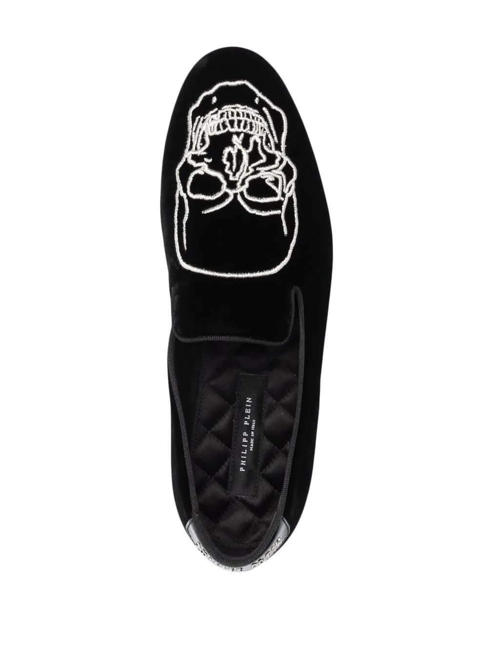 skull-embroidered velvet loafers - 4