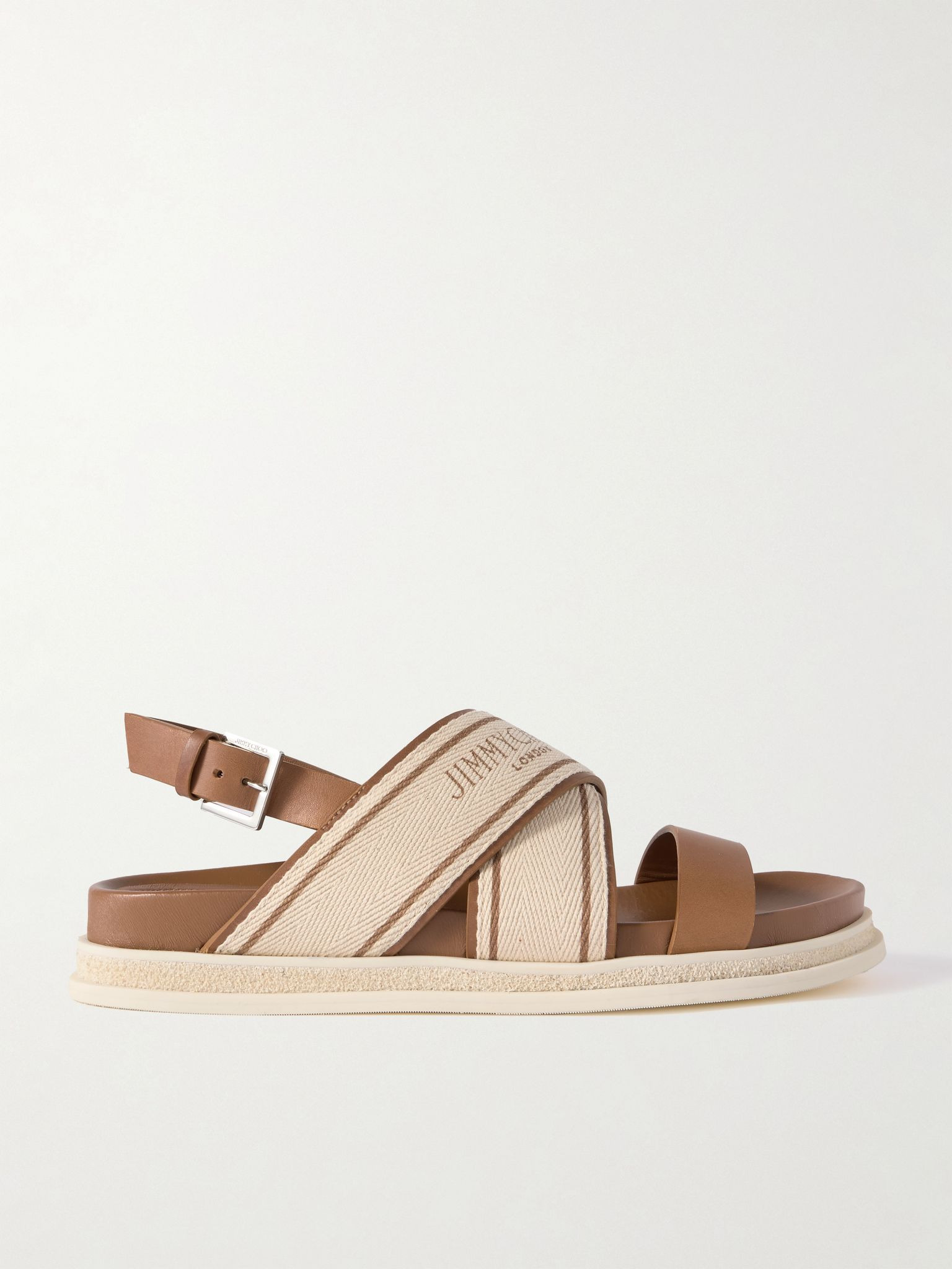 Joa logo-print canvas and leather slingback sandals Cream - 1
