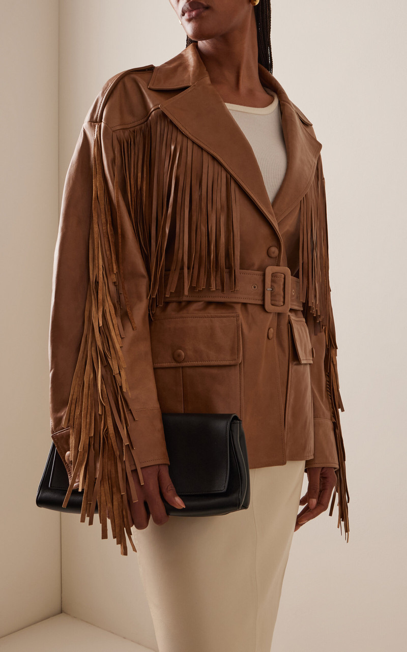 NOUR HAMMOUR Cassidy Fringed Leather Jacket brown outlook