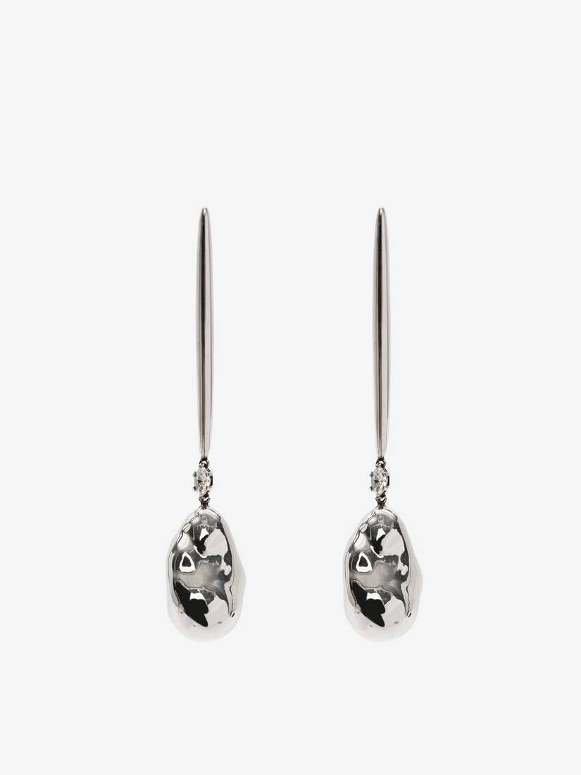 Metal Pearl Stick Earrings in Antique Silver - 1