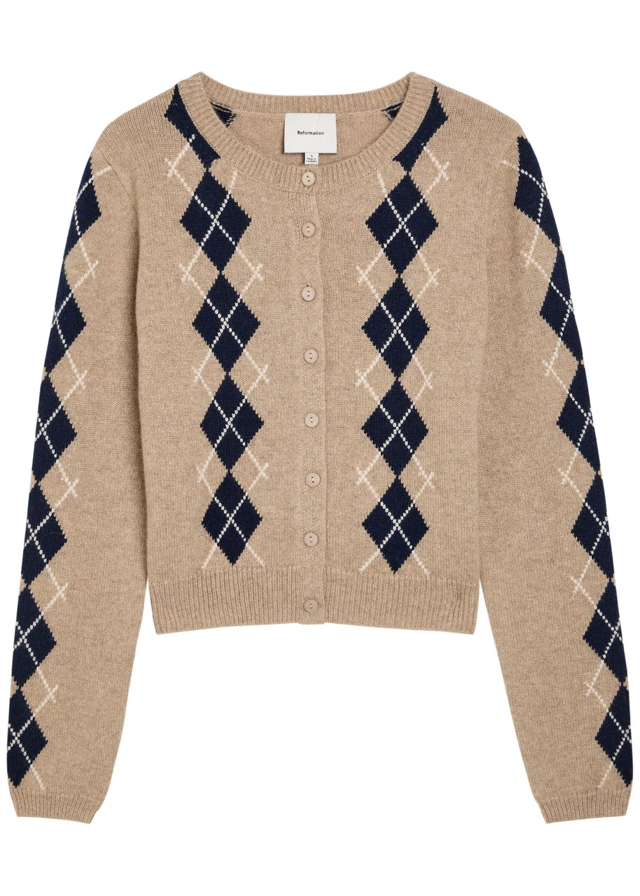 Reformation Clara Argyle Cashmere Cardigan - 1