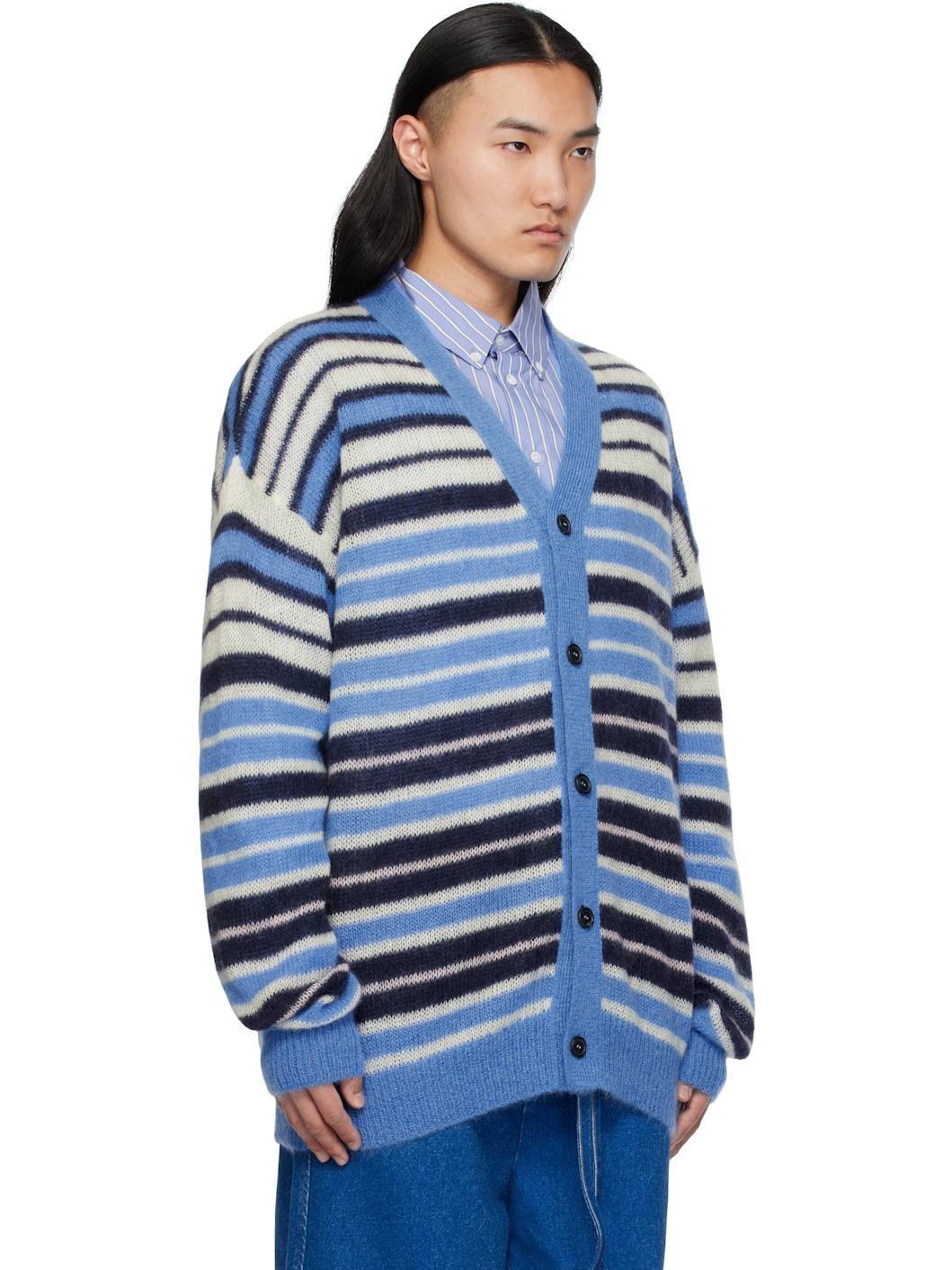 Blue & Black Lightweight Fuzzy Wuzzy Stripe Cardigan - 2