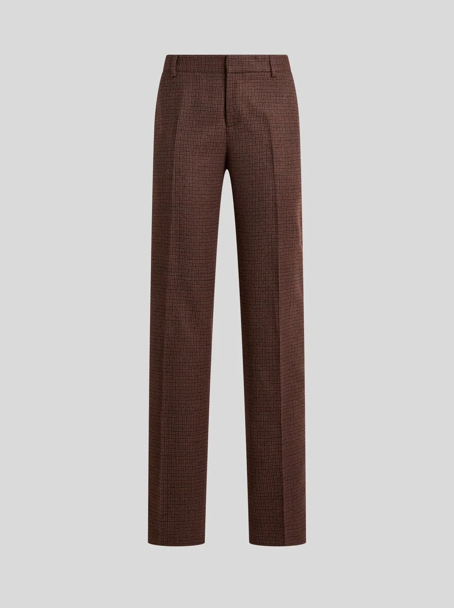 STRAIGHT-LEG WOOL TROUSERS WITH PHEASANT FEATHERS AND MICRO HOUNDSTOOTH MOTIF - 1