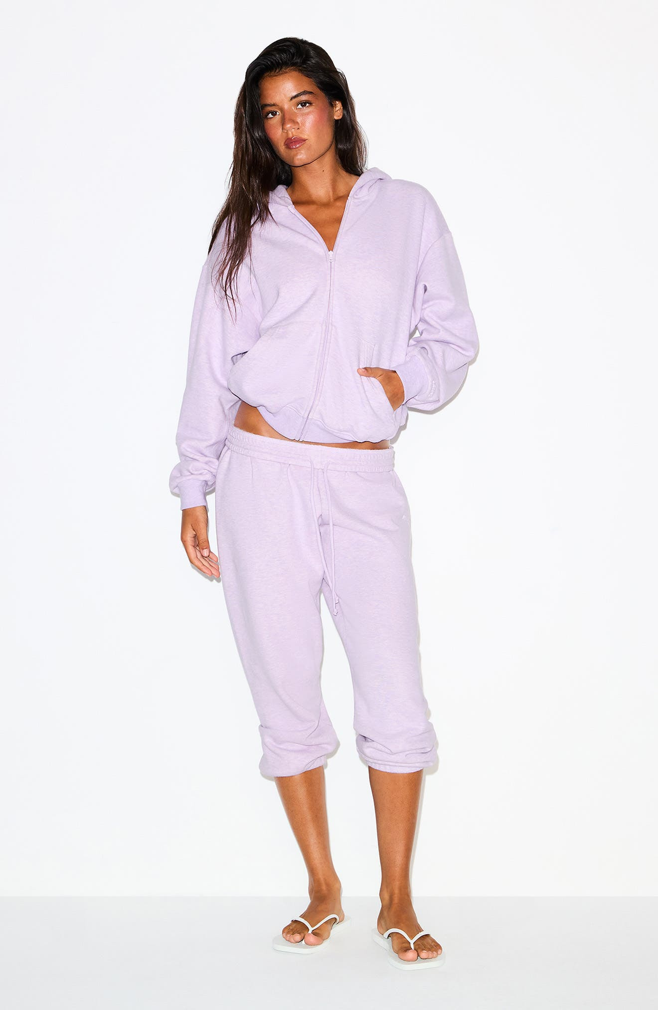 SKIMS Cotton Fleece Blend Classic Zip-Up Hoodie in Purple Heather at Nordstrom - 6