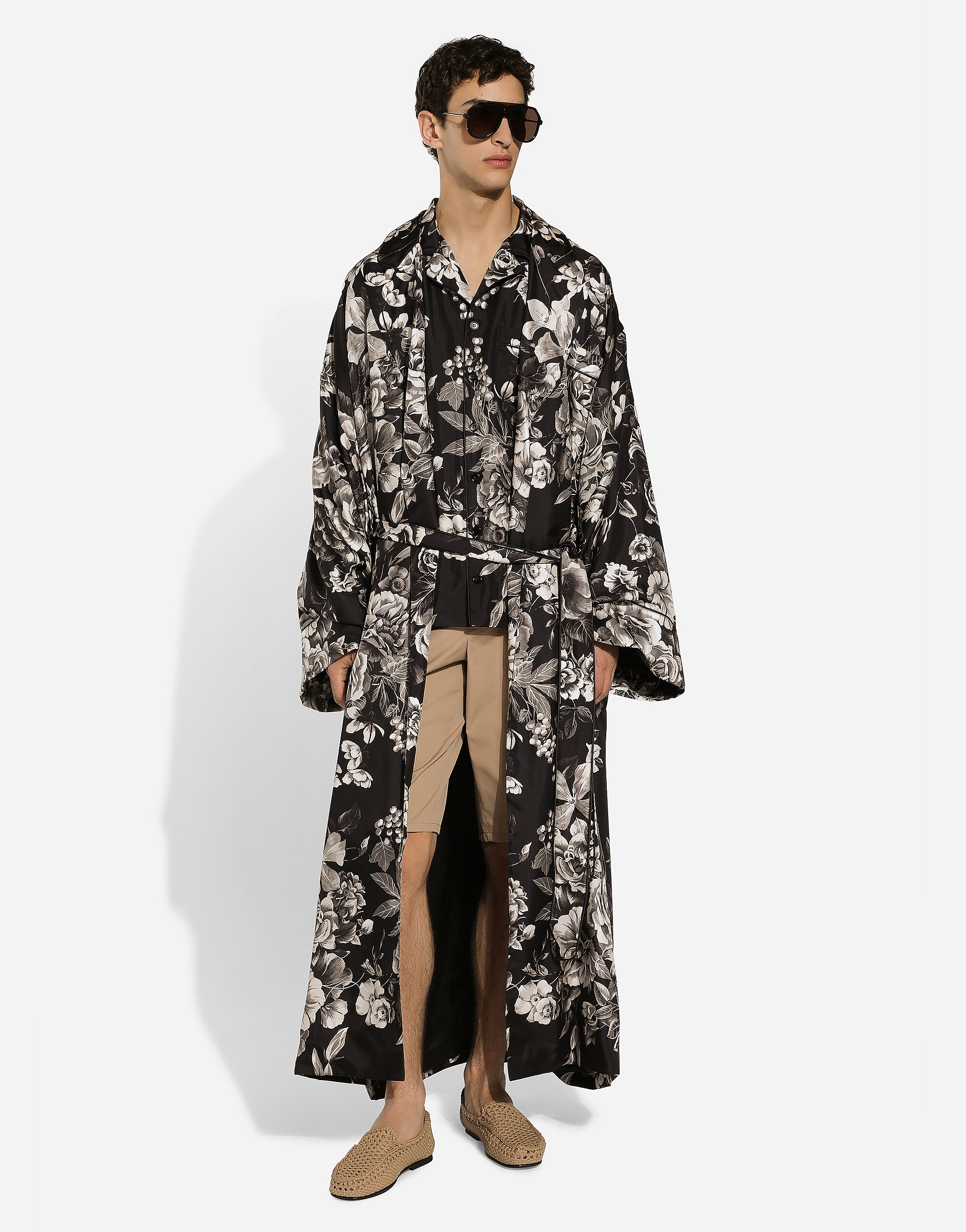 Floral-print silk twill robe - 5