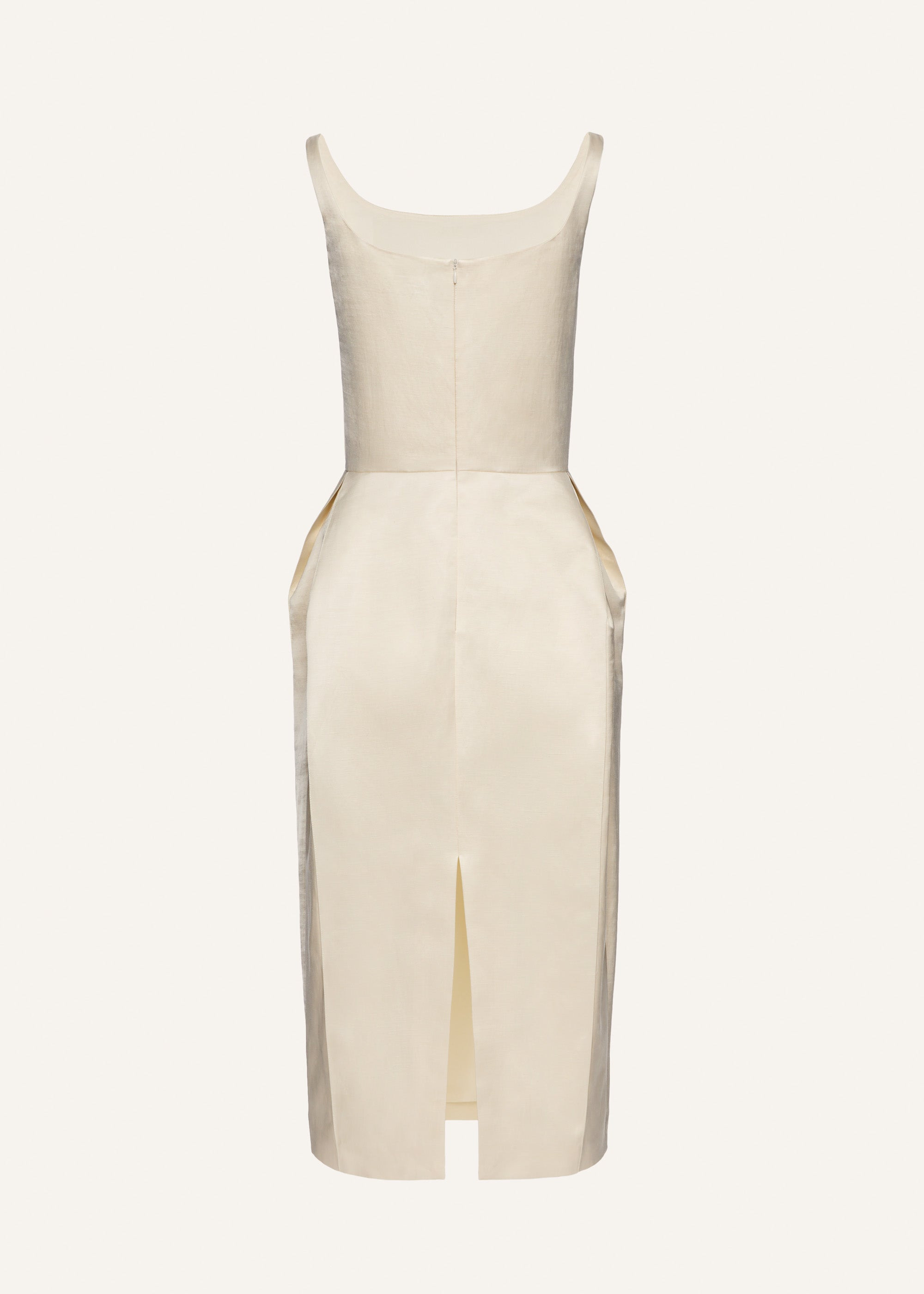 Roundneck hip pad midi dress in cream - 2