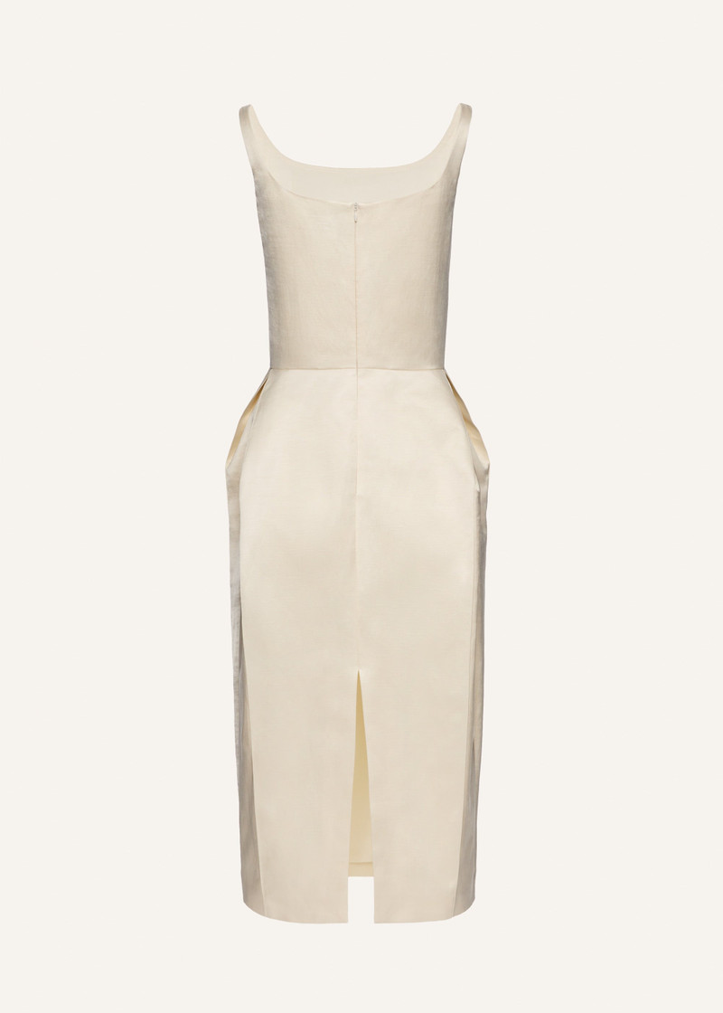Roundneck hip pad midi dress in cream 2