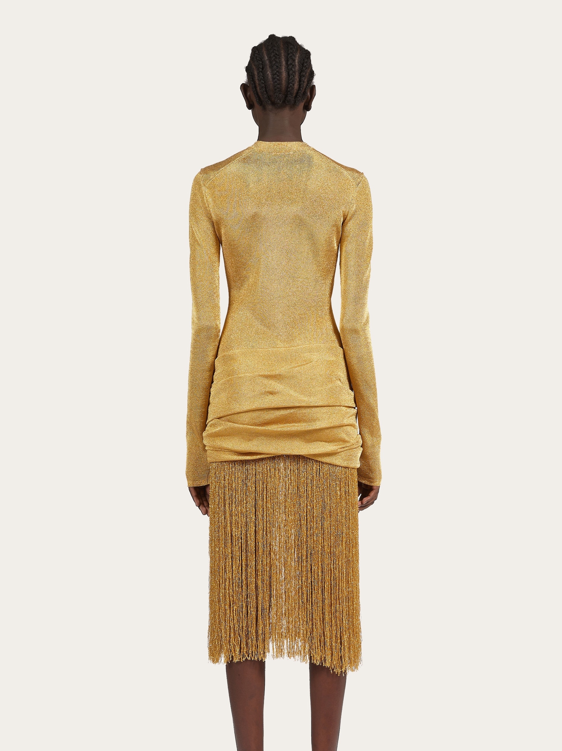 Midi lurex dress with fringed skirt - 3