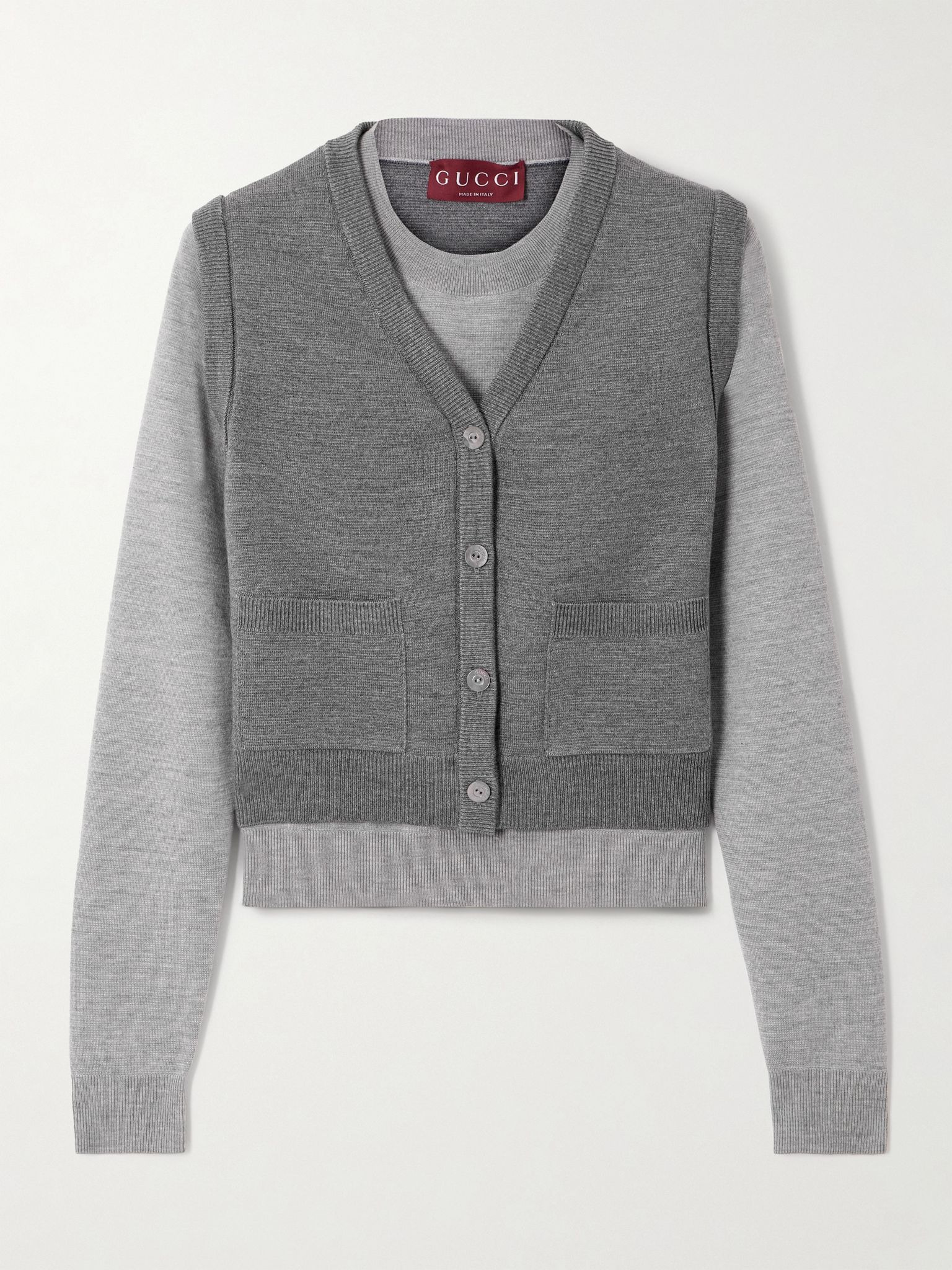 Layered wool and silk-blend sweater Gray - 1