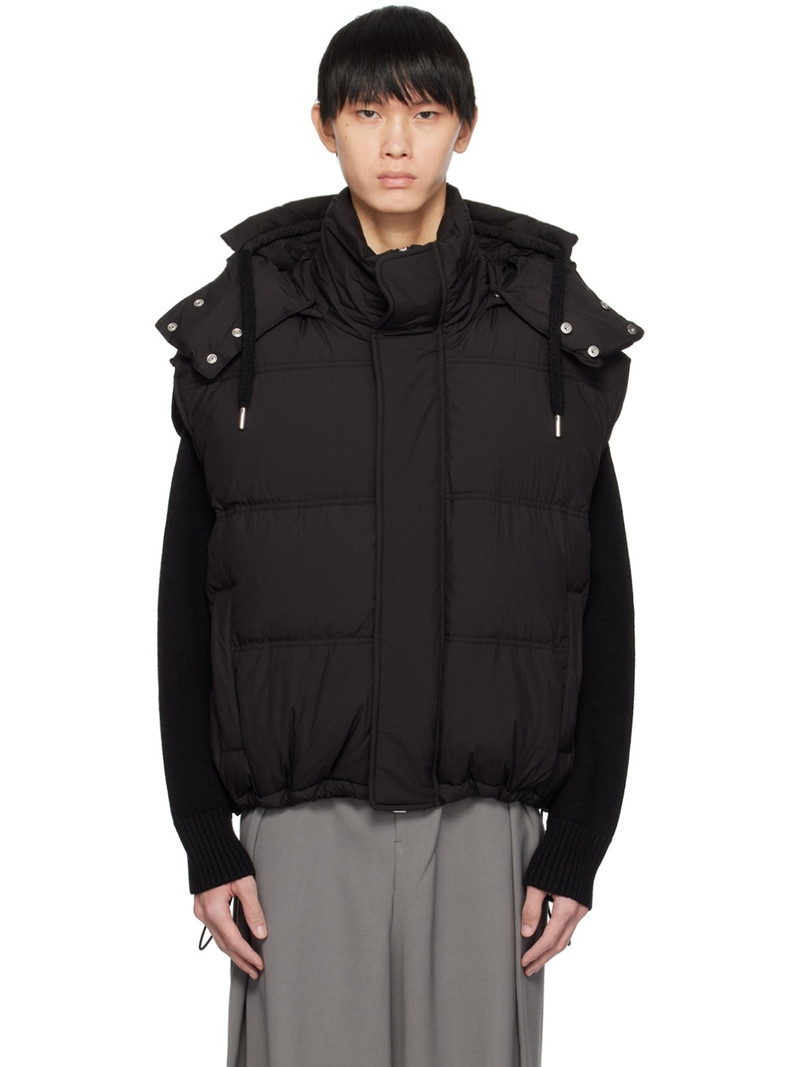 Black Sleeveless Down Vest - 1