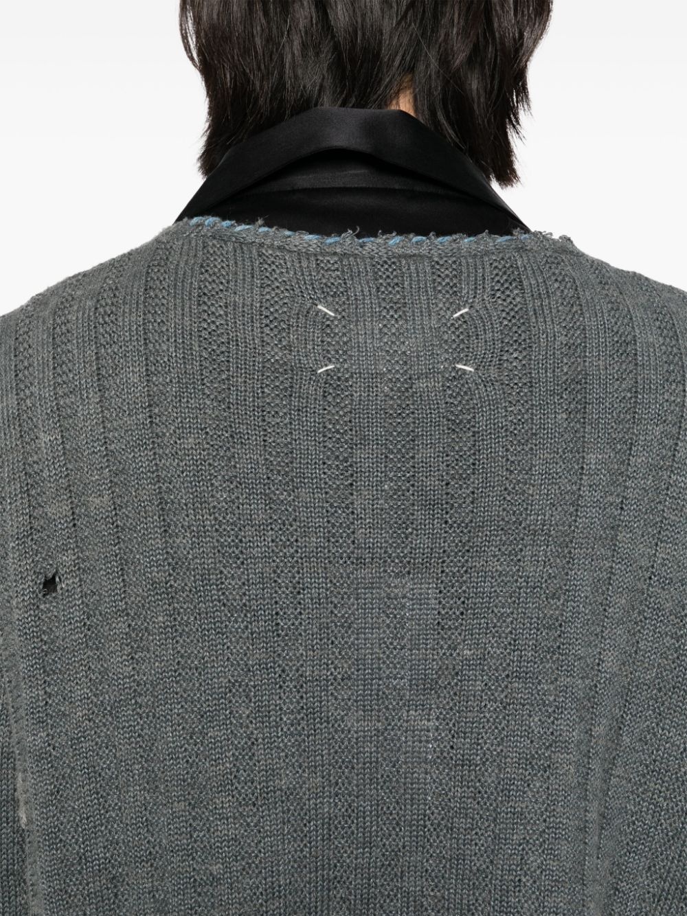 distressed plunging cardigan - 5