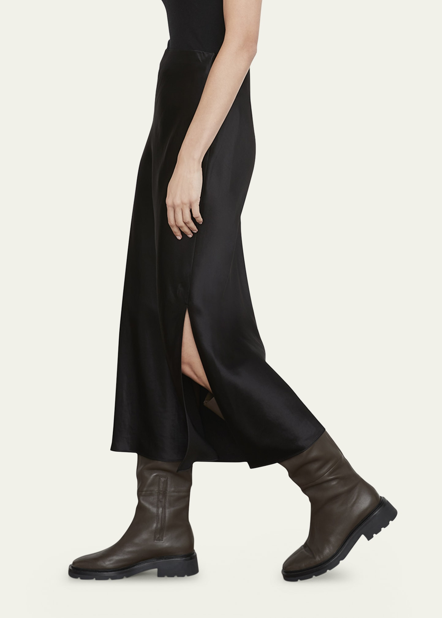 Side-Slit Satin Slip Skirt - 4