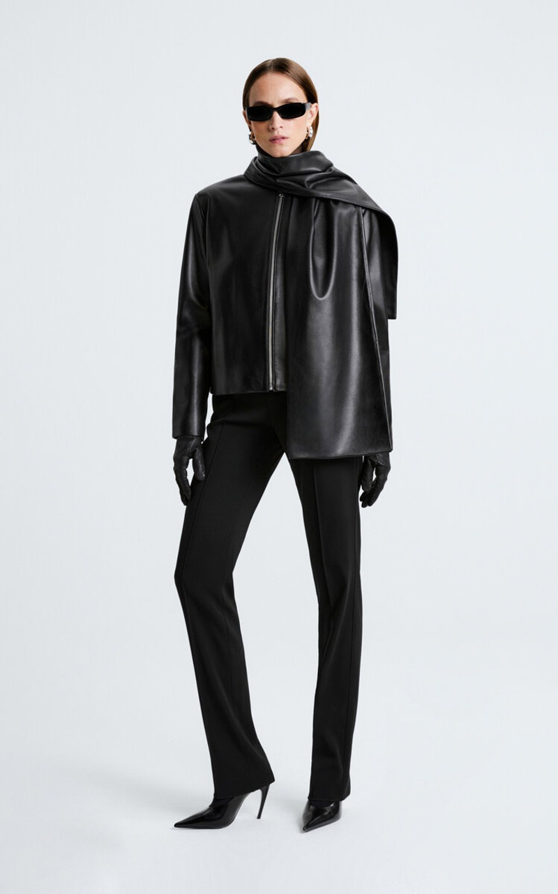 NOUR HAMMOUR Layla Shawl Collar Lambskin Jacket black outlook