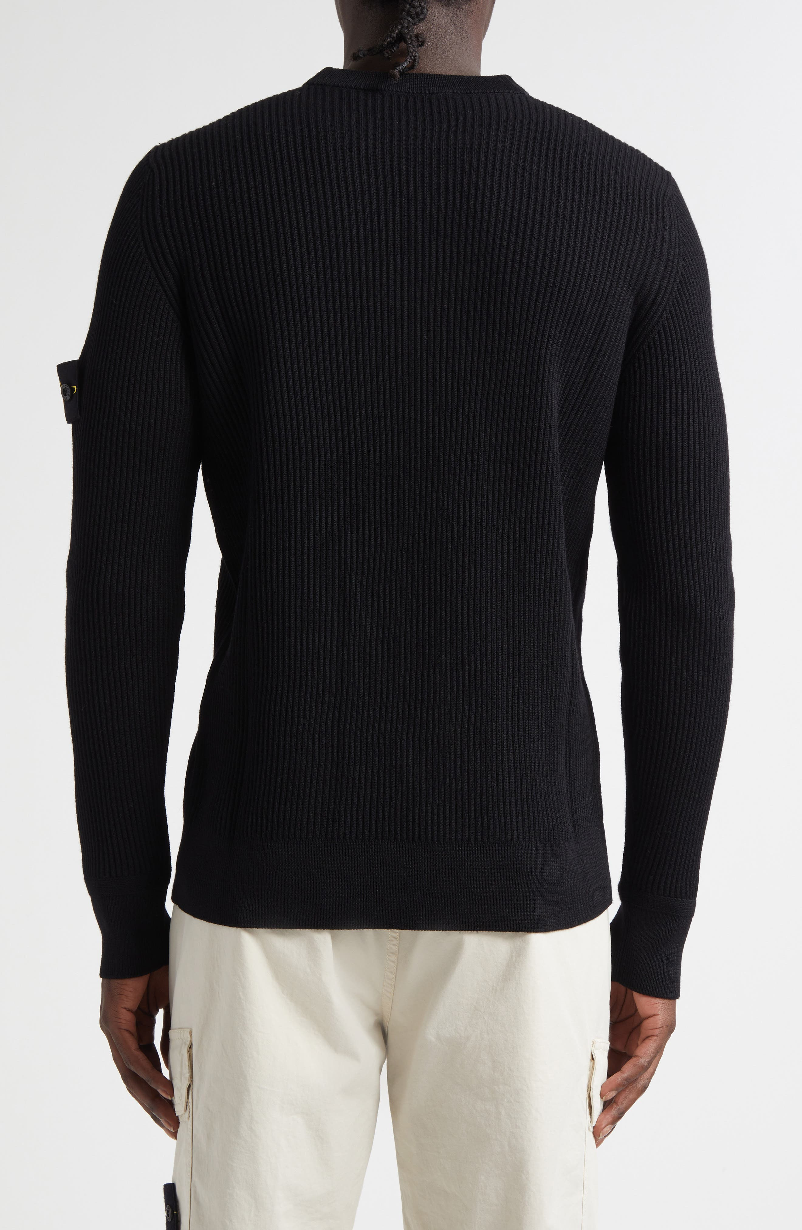 Stone Island Compass Patch Rib Virgin Wool Crewneck Sweater in V0029 Black at Nordstrom - 2