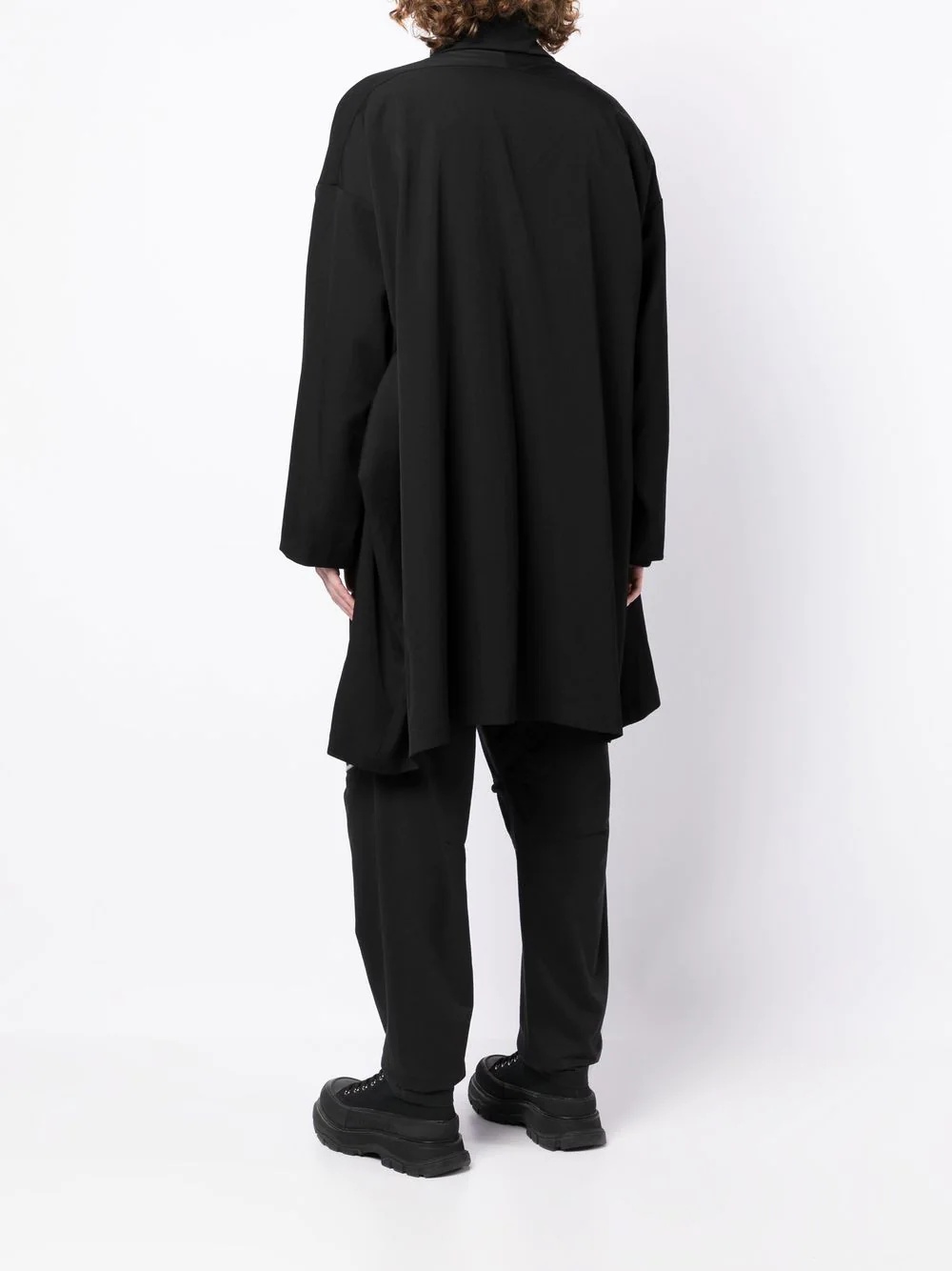 draped wool mid-length coat - 4